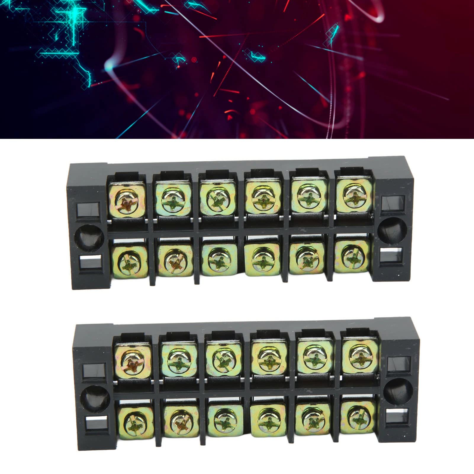 Terminal Strip, 600V 35A 2Pcs Dual Row Wire Terminal Block Iron for Bridges for Lighting (6 Positions (3506))