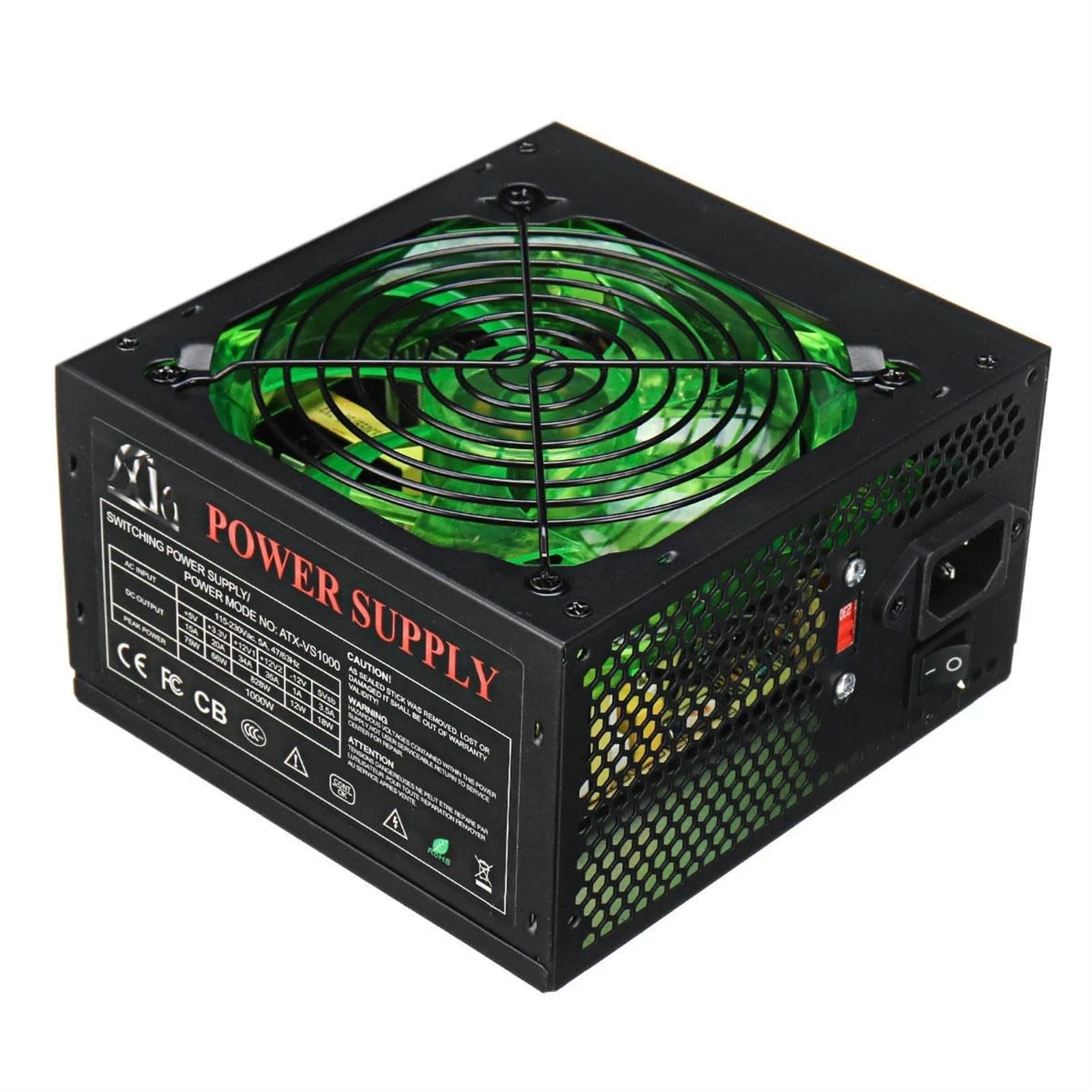 EPANO Zasilacz 1000 W 120 mm wentylator LED 24-pinowy PCI SATA ATX 12 V zasilacz komputerowy do obudowy komputera PC