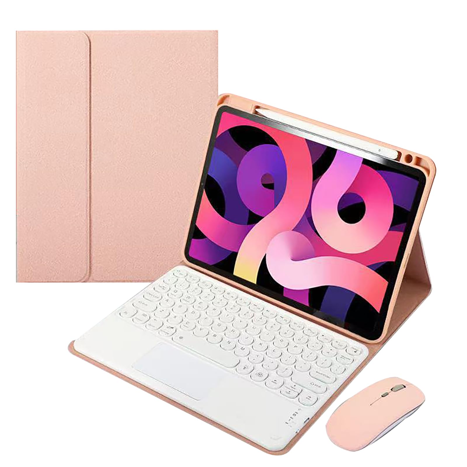 Etui na klawiaturę do Pad 6/6 Pro 27.9 cm, odłączana bezprzewodowa klawiatura Bluetooth, mysz Bluetooth, z 7 kolorami podświetleniem i touchpadem, różowe a