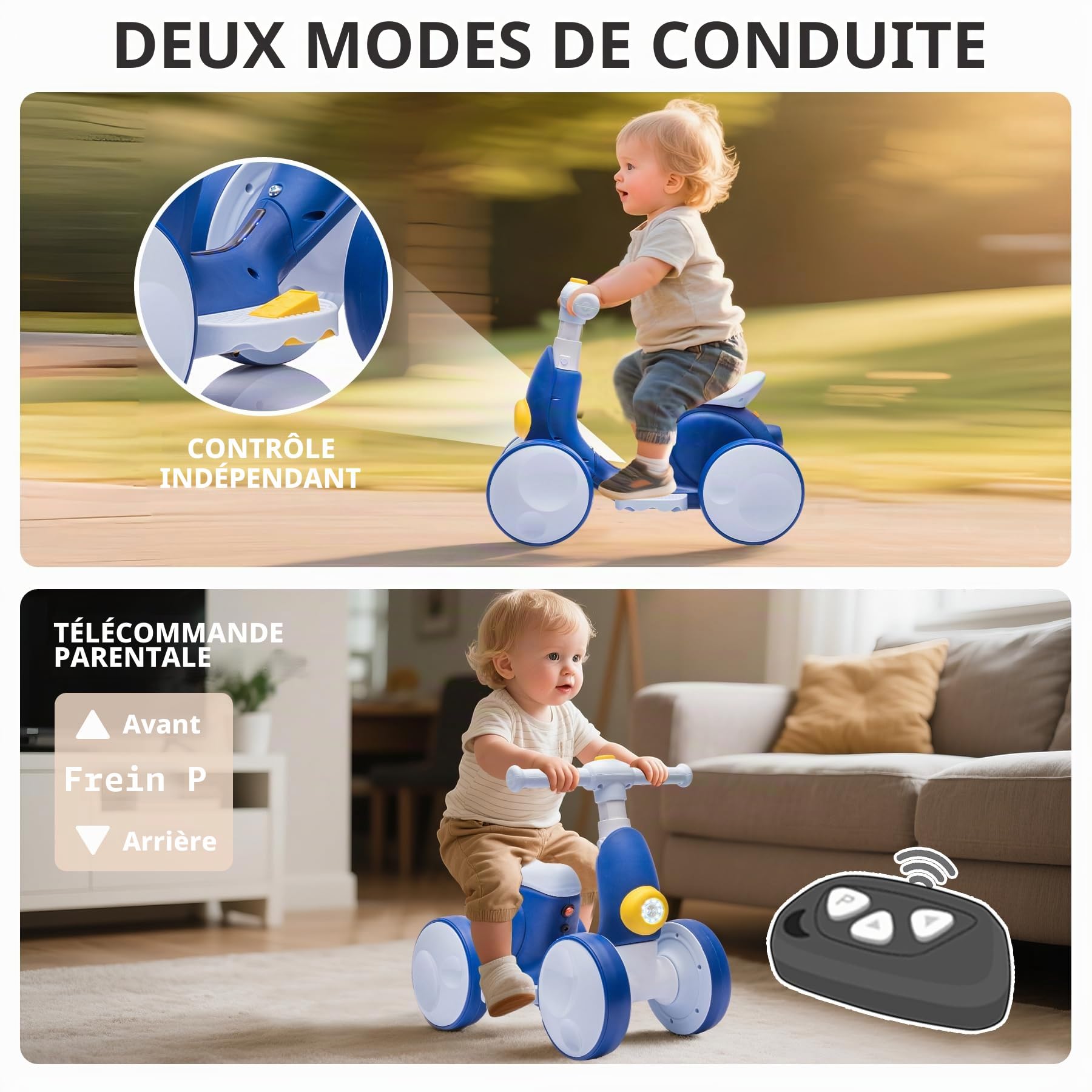 Draisienne Bebe Électrique avec Machine à Bulles pour 1.5-4 Ans, Vélo d'équilibre pour Garçons et Filles avec Musique, Lumières LED, Cadeau pour Anniversaire, Noël, Bleu-Blanc