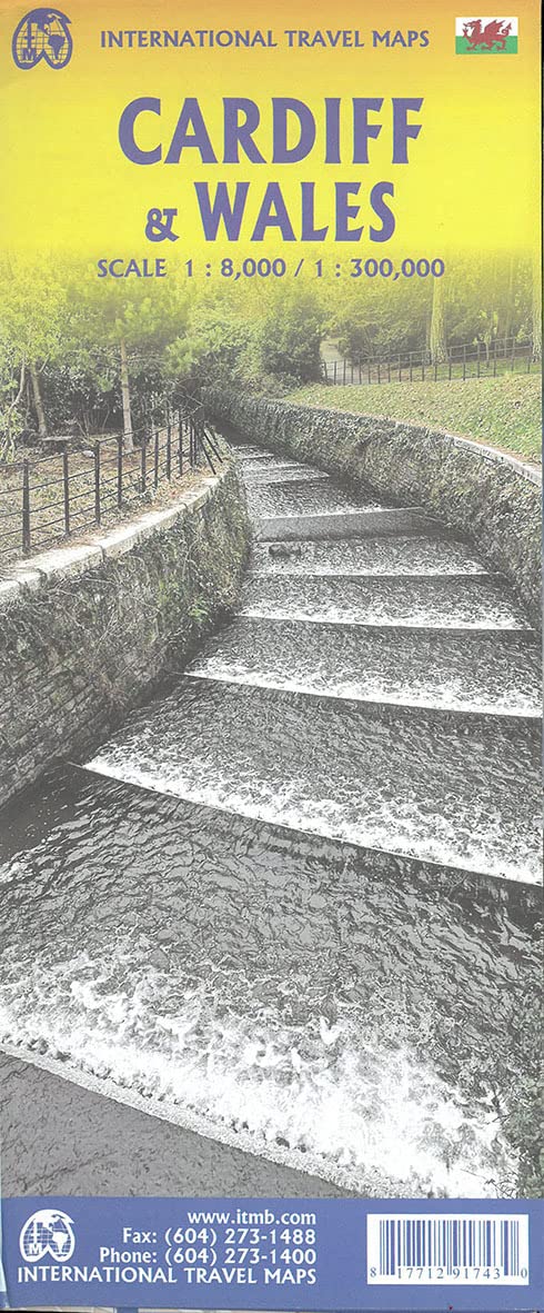 Wales and Cardiff Travel Reference Map 1:300,000/1:8,000