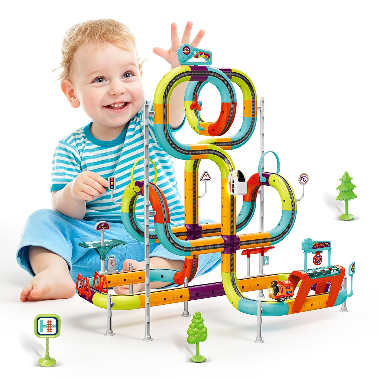 139Pcs Electric Train Track Set, 3D Anti-Gravity Flexible Race Tracks Toys
