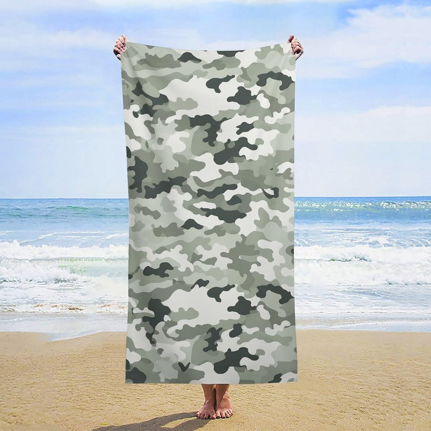 DJUETRUI White Camouflage Beach Towels Oversized Sand Free