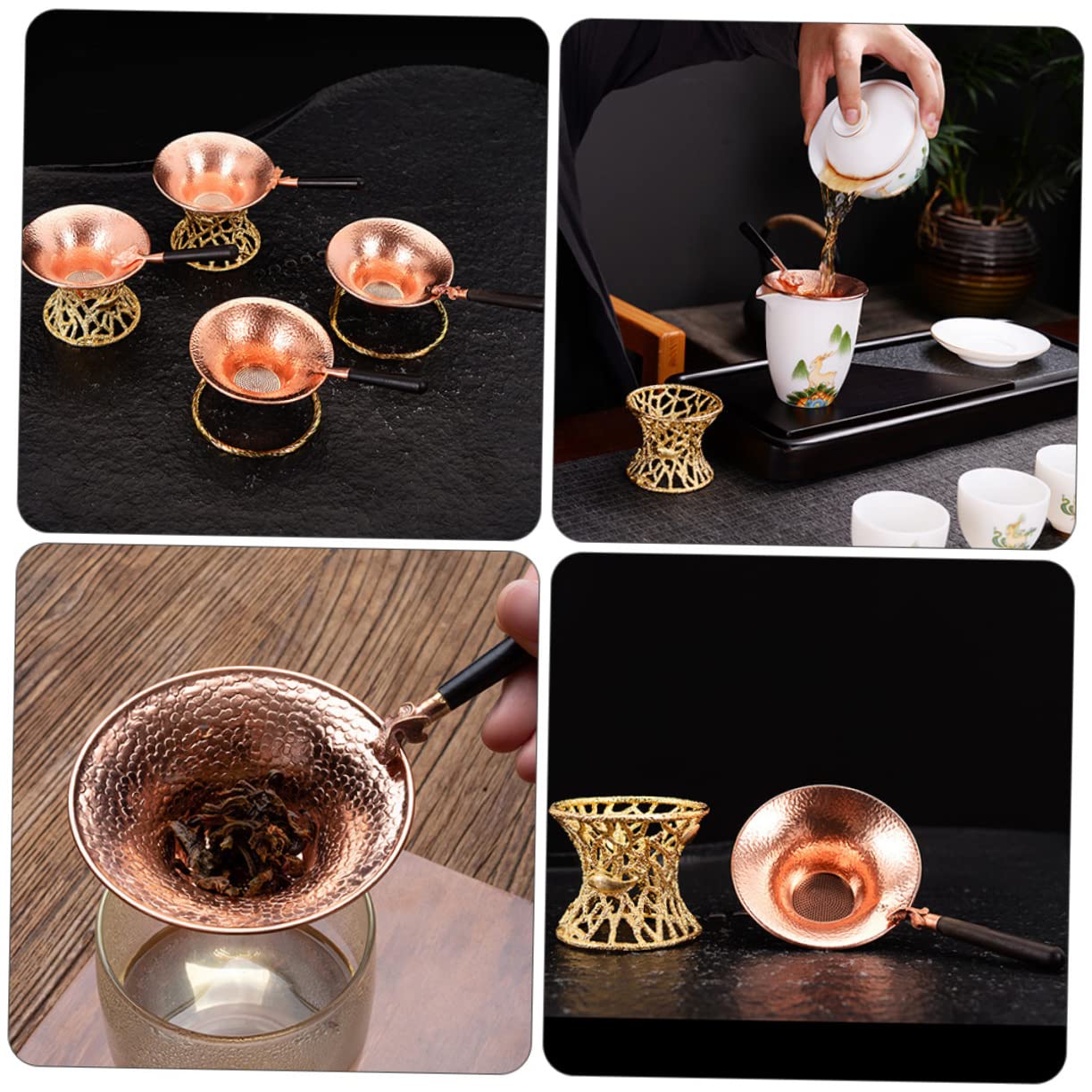 UPKOCH 3 Piezas De Accesorios De Cóctel De Fugas De Té Infusor De Té De Silicona Colador De Metal Colador De Té De Hojas Sueltas Tamiz De Fina Difusor De Té Cobre Madera De