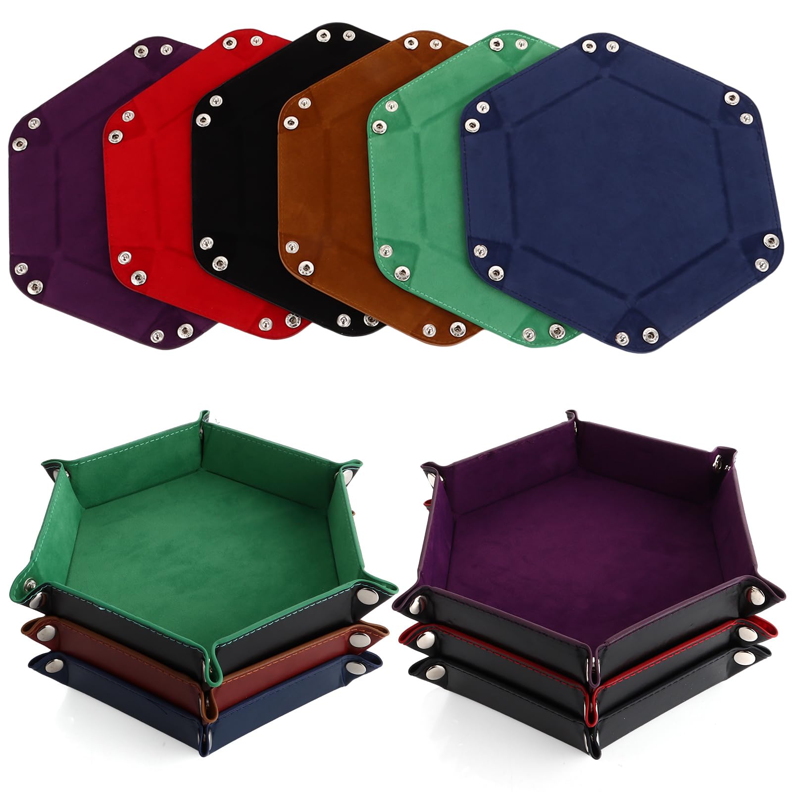 Lot de 6 Plateaux à Dés Double Face Hexagonaux, 6 Couleurs, Pliable, En Cuir, Pour Donjons, Jeux de Dés et Autres Jeux de Table