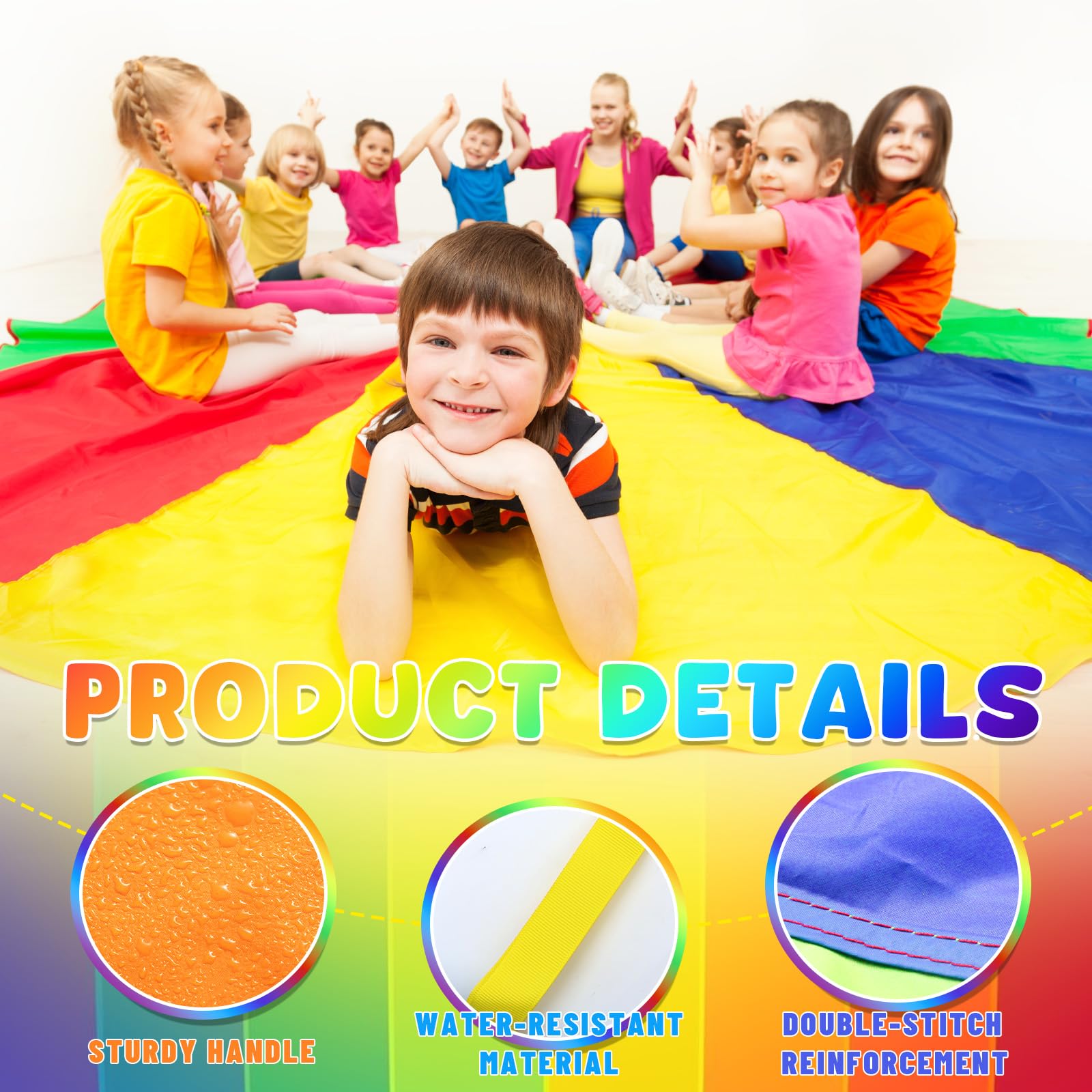 Parachute pour Enfants avec 20 Balles Parachute de Jeu | Ø 300 cm Parachute | Jeux de Groupe | Pour Écoles et Anniversaires | Intérieurs et Extérieurs