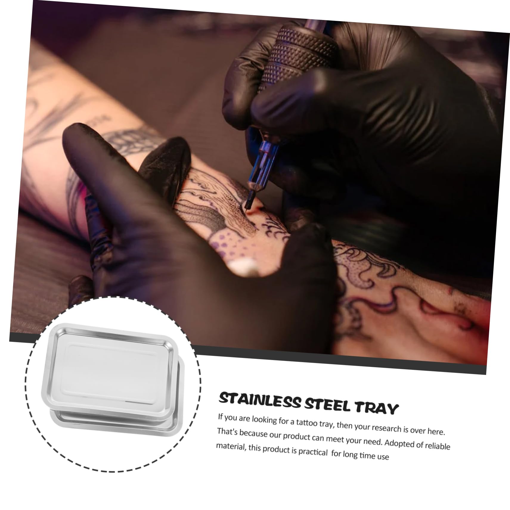 COLLBATH 2 Stück Tattoo Edelstahltablett Mittel Flaches Metalltablett mit Erhöhtem Rand für Tattoo Zubehör Arbeitsplatz Tablett Langlebig und Leicht zu Reinigen