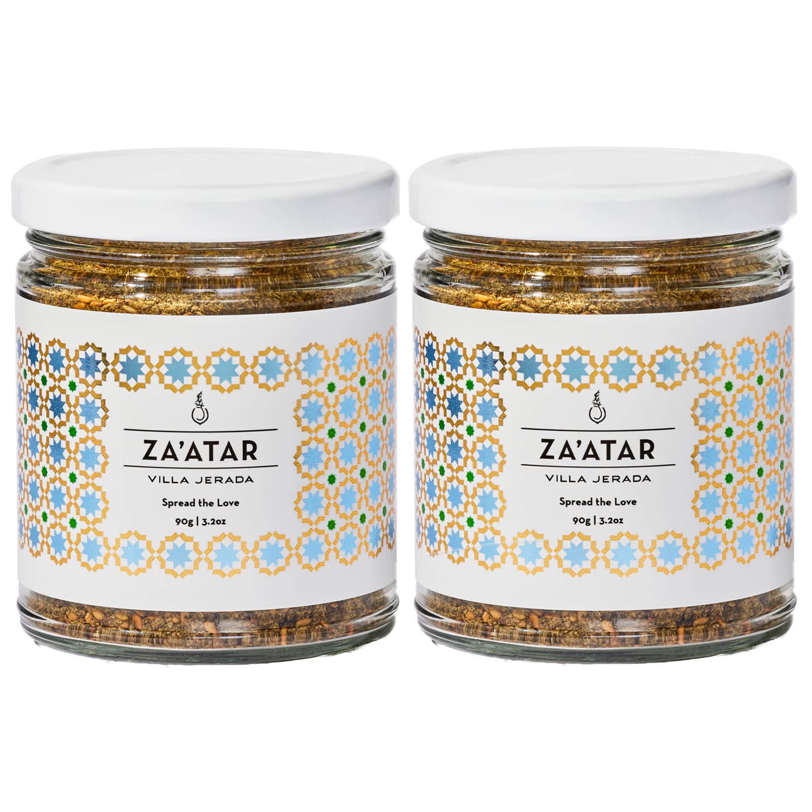 Za’atar with Hyssop – 3.2oz/90g Glass Jar | Premium Middle Eastern Spice Blend with Sumac, Sesame, Olive Oil & Sea Salt | Authentic, Sustainably Grown, Handcrafted in Small Batches (Zaatar/Zatar/Zahtar) | (Pack of 2)