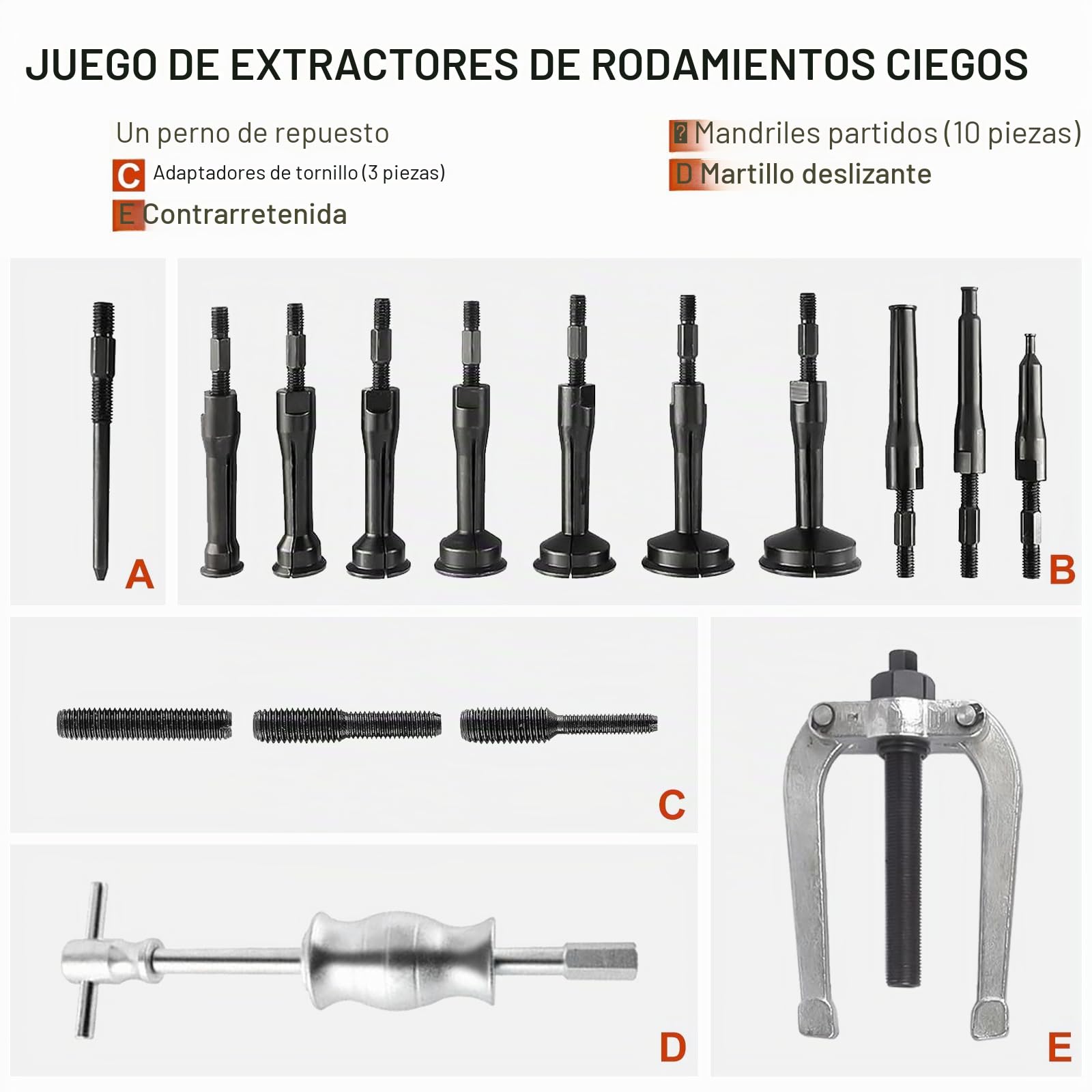FreeTec 16 Piezas Extractor Rodamientos Internos, 8mm-58mm Extractor para Rodamientos Interior con Martillo Deslizante, Herramienta Extracción Rodamientos Internos para Coche Camión Motocicleta