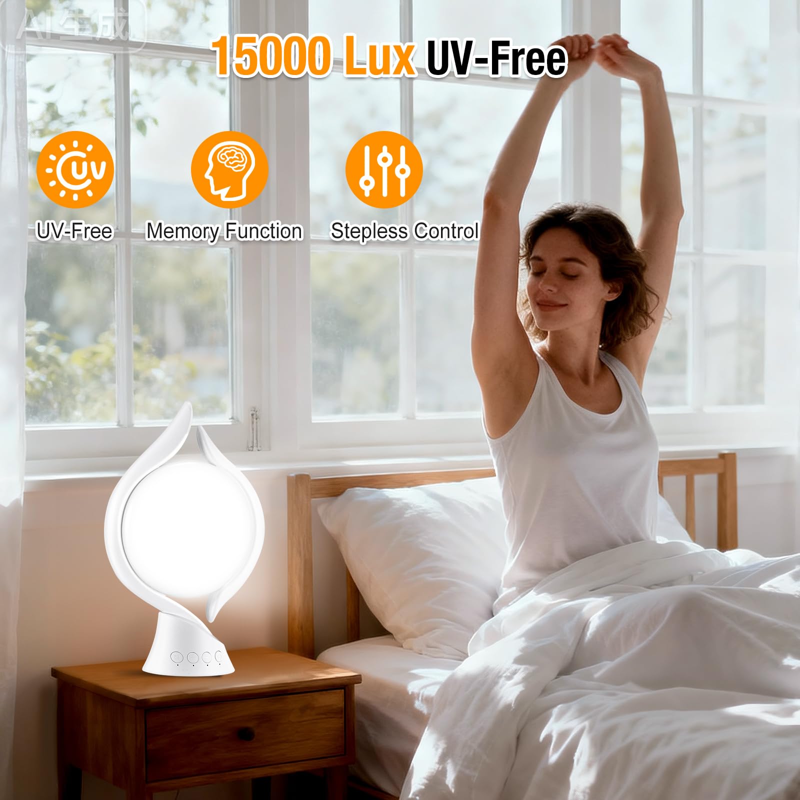 Lampada diurna 15000 Lux, lampada a LED per terapia luminosa senza raggi UV, con 3 temperature di colore, 4 timer e 5 luminosità regolabili, simulazione di luce diurna, luce solare con funzione di