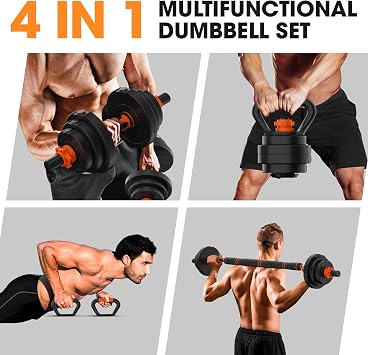 Stepwaver Adjustable Dumbbell Set 20LBS/50LBS/70LBS/90LBS Free Weights Dumbbells,4 in1 Weight Set,Dumbbell, Barbell, Kettlebell, Push-up, Home Gym Fitness Workout Equipment for Men Women
