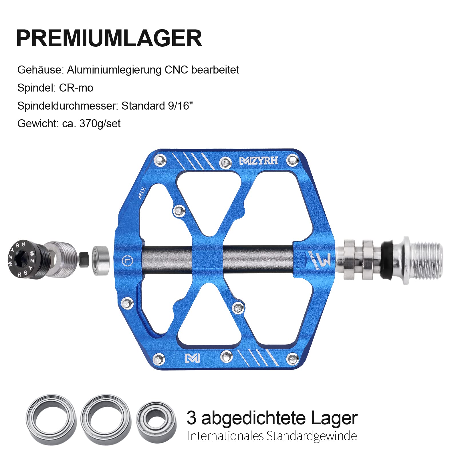 MZYRH Fahrradpedale mit Reflektoren,Rennrad/Mountainbike-Pedale,9/16 Zoll Leichte Aluminiumlegierung 3 versiegelte Lager Fahrrad-Plattform-Pedale