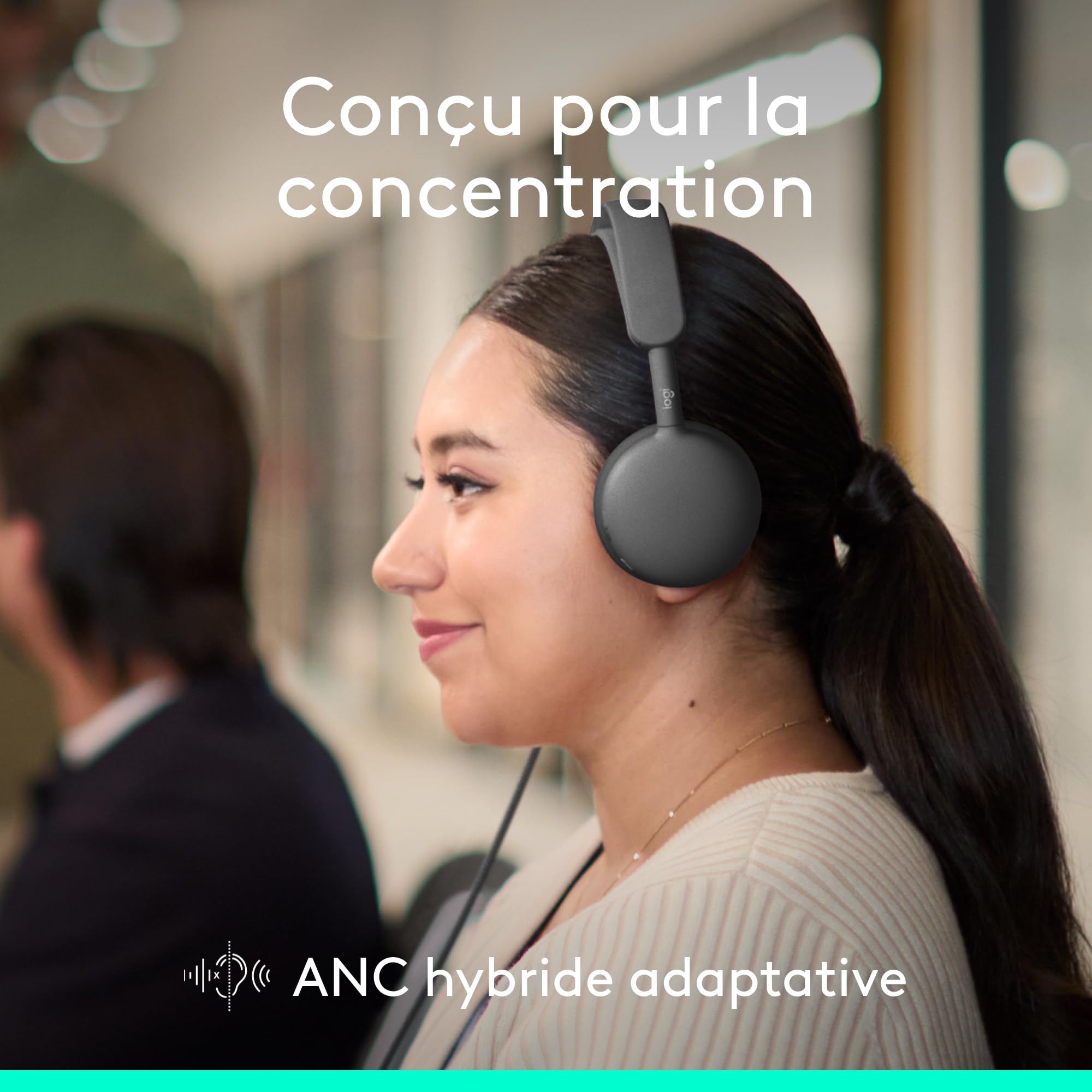 Logitech Zone Wireless 2 ES for Business - Casque sans fil anti-bruit | cancellazione del rumore con ANC ibrida adattiva, Bluetooth, USB-C e USB-A, certificazione Microsoft Teams - Grafite