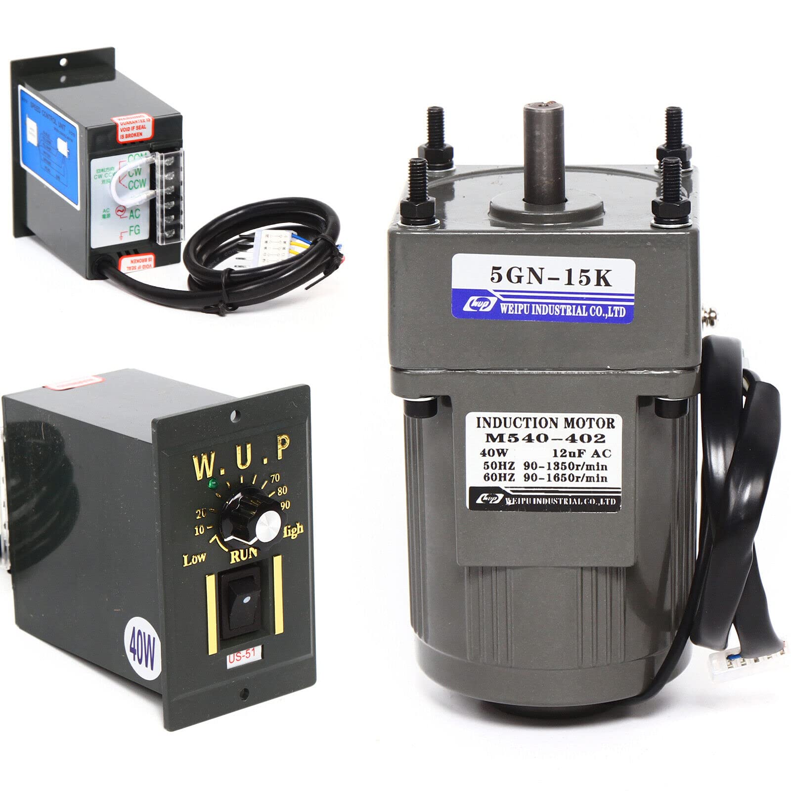 Motore elettrico con regolatore di velocità, 40 W, 220 V, 1:15, motore riduttore 90 giri/min, velocità regolabile, motore asincrono