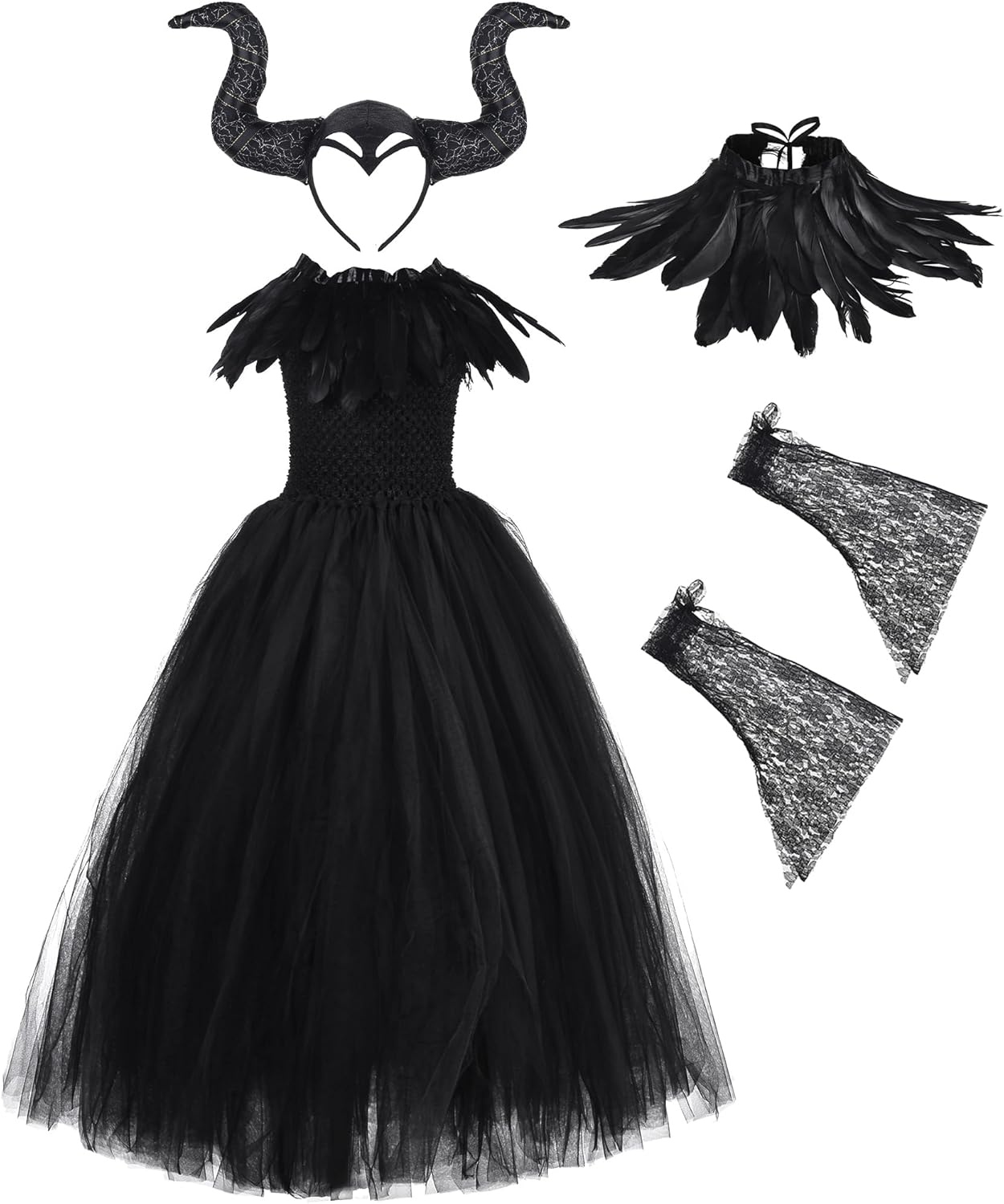 Tutu Dreams Witch Dress for Girls Kids Halloween Costume Black Tutu Dress with Wings Headband 7-8 Years Black