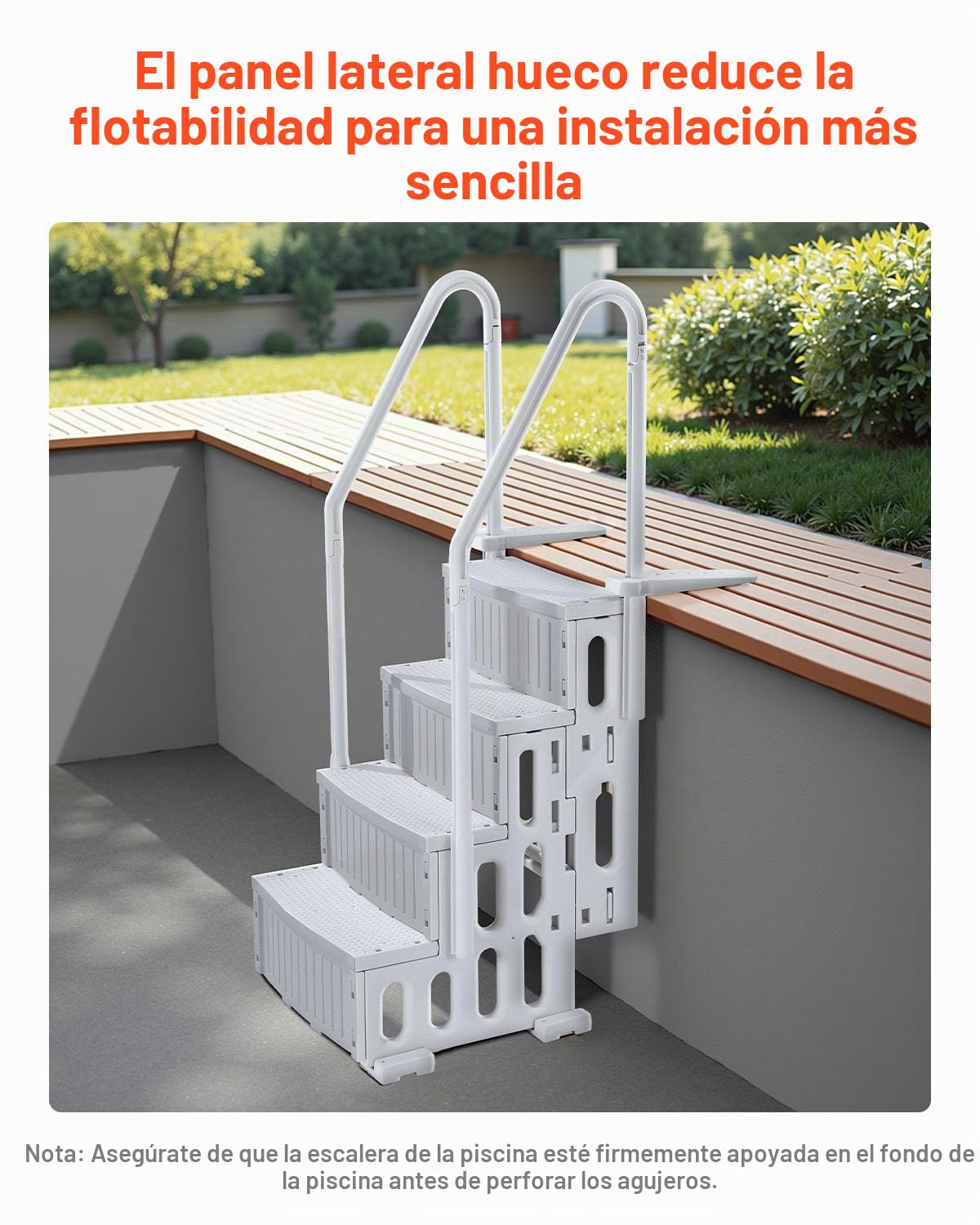 VEVOR Escalera para Piscina, 4 Escalones con Pasamanos Dobles y Escalones Antideslizantes, Carga 181,4 kg, para Piscinas Enterradas y Elevadas con Superficie de Cubierta, Gris, 874 x 808 x 1985 mm