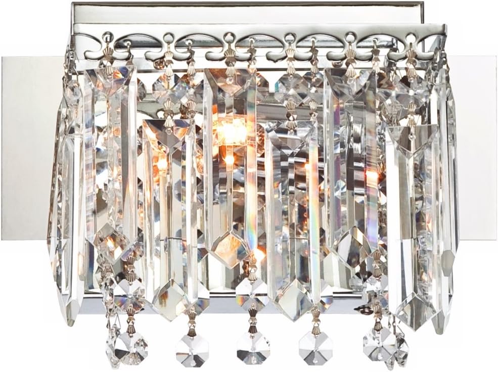 Possini Euro Design Hanging Crystal Modern Wall Light Sconce Chrome Silver Hardwired 8 1/4" Wide Fixture Clear Strand and Prisms Bedroom Bathroom Bedside Living Room Home Hallway Dining Kitchen