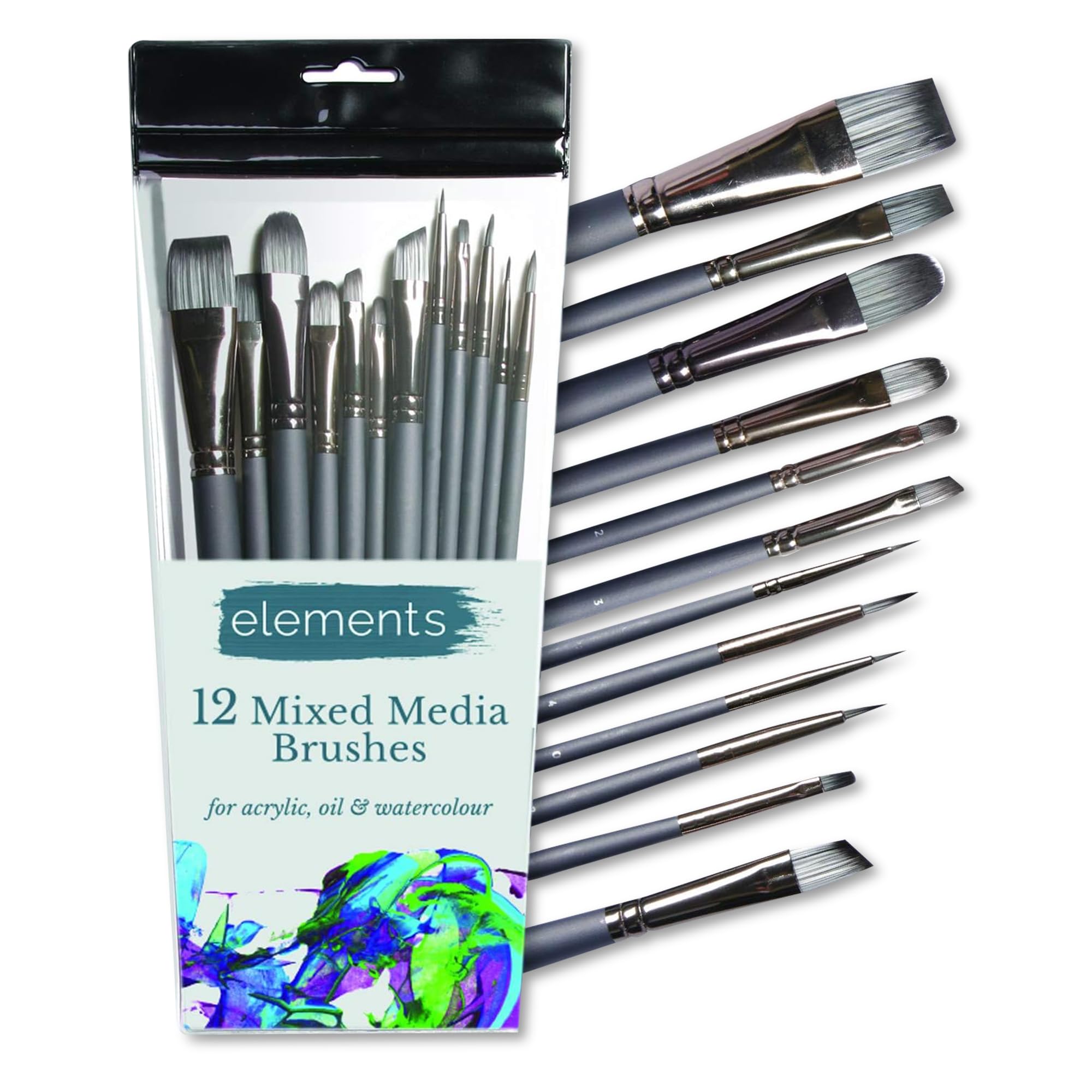 Elements Mixed Media Fine Detail Paint Brush Set - 12 Piece Set | Brushes for Acrylic, Oil, Watercolour, Model, Craft, Miniatures, Painting Paintbrushes