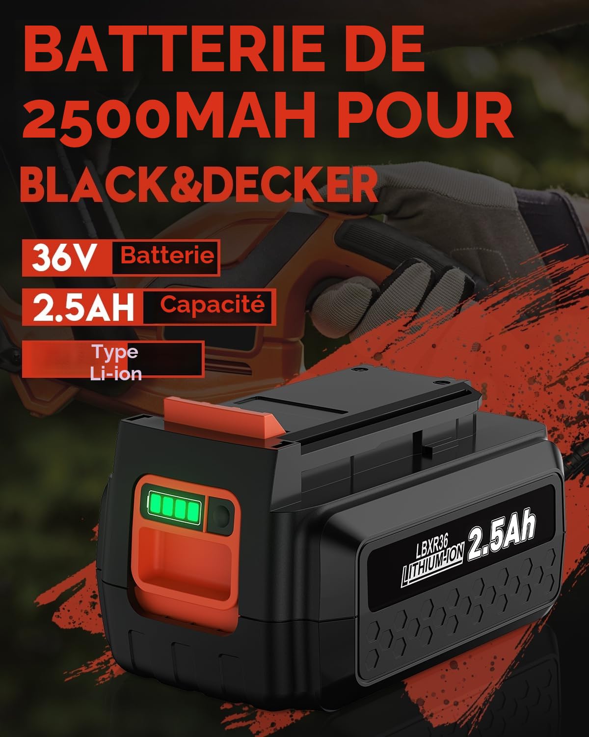 36V 2.5Ah Batterie pour Black et Decker 36V, Powtree BL20362 Batterie pour Black Decker LBXR36 LBX2040 LBXR2036 LBX1540 LBX2540 LST136 LHT2436B LSW36 LCC340C LCS1240B BL20362-XJ BL2536-XJ