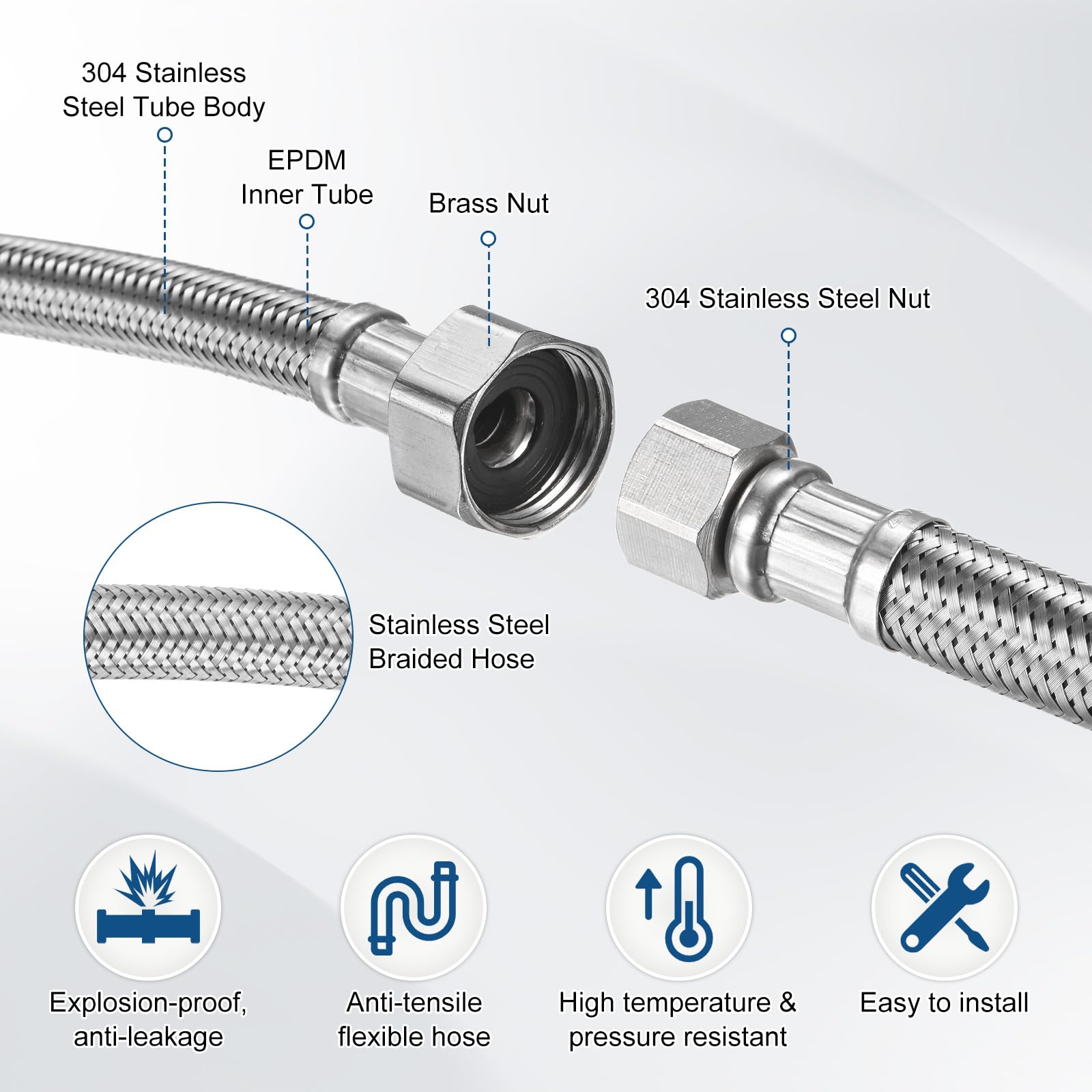 M METERXITY 2-Pack 12 Inch Faucet Hose Connector - Image 2