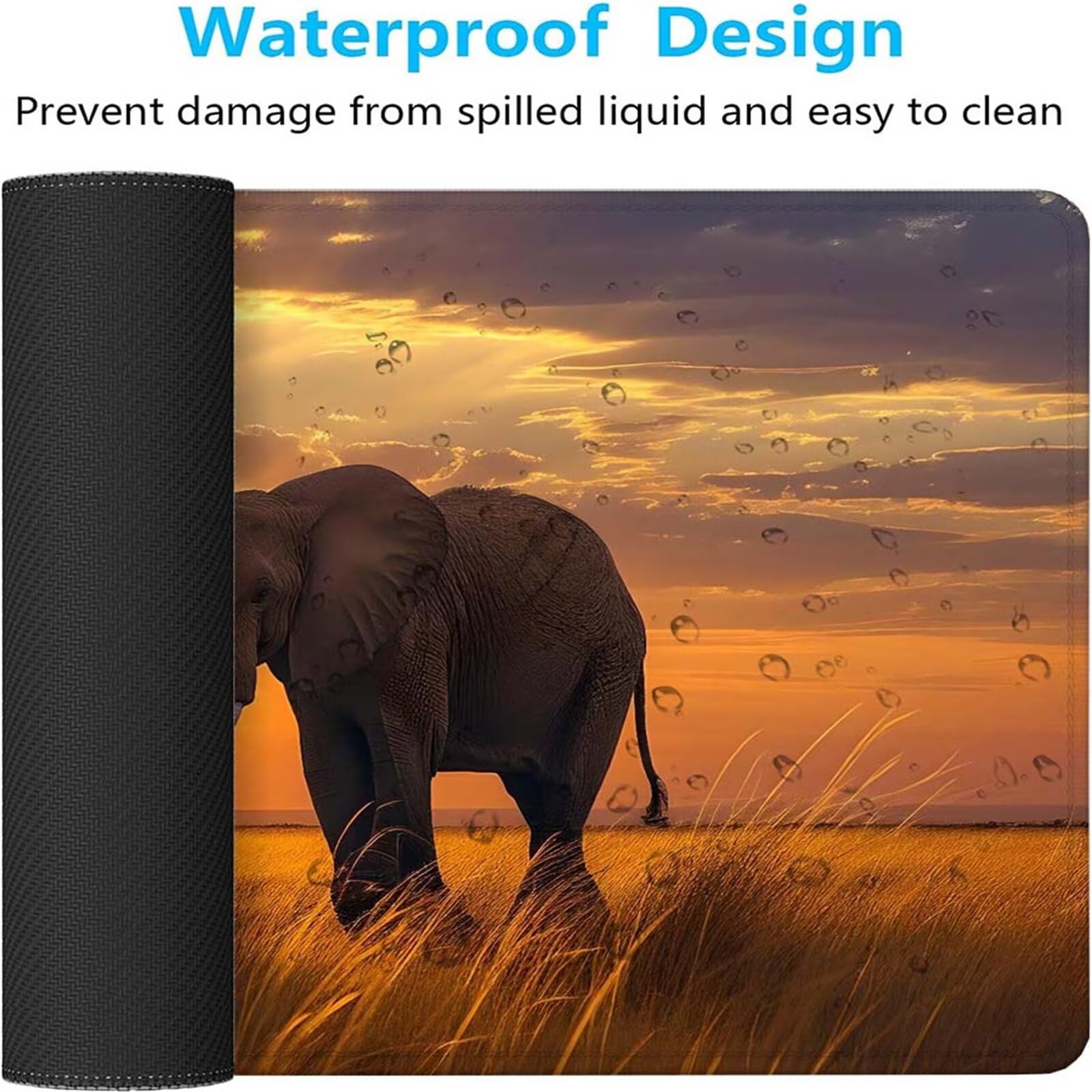 Alfombrilla Ratón Atardecer Elefante Alfombrilla Ratón XXL 1400x600x3mm Mouse Pad Resiste Salpicaduras, Extendida de Gran Tamaño con Bordes Cosidos, Mejora la Precisión y la Velocidad, Regalo y-303
