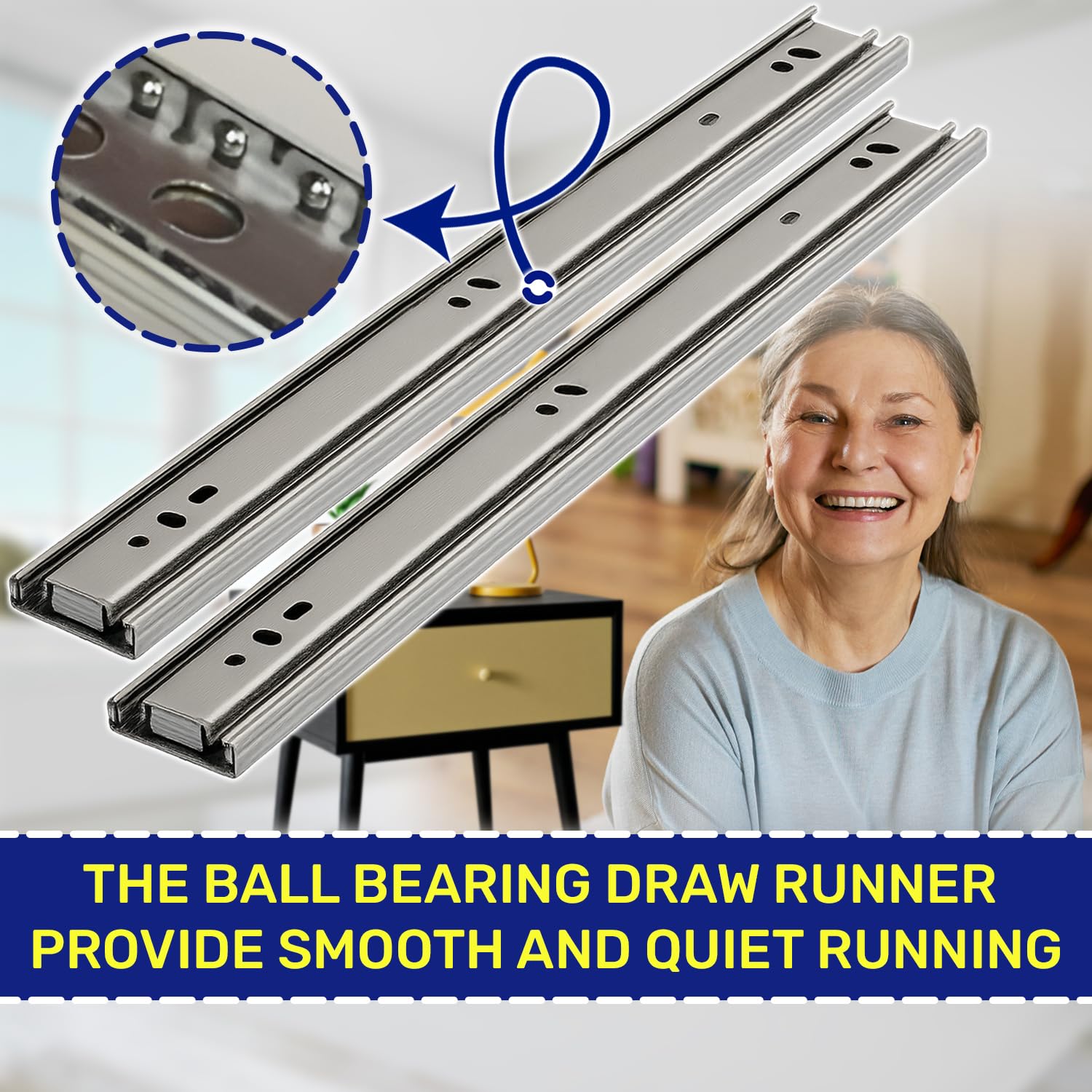 1 Pair Ball Bearing Drawer Runners 250 mm x H 35 mm - Full Extension Telescopic Draw Runners Replacement - Warranty 10 Years - MONTERAL - Image 3
