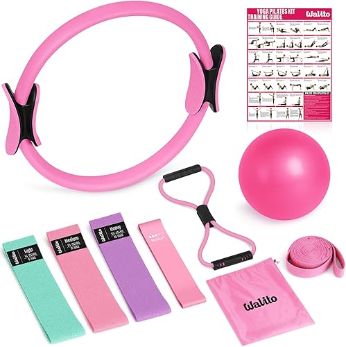 Juego de anillos de pilates para mujer, kit de equipo de pilates para el hogar con bandas de resistencia, bandas de entrenamiento figura 8, círculo
