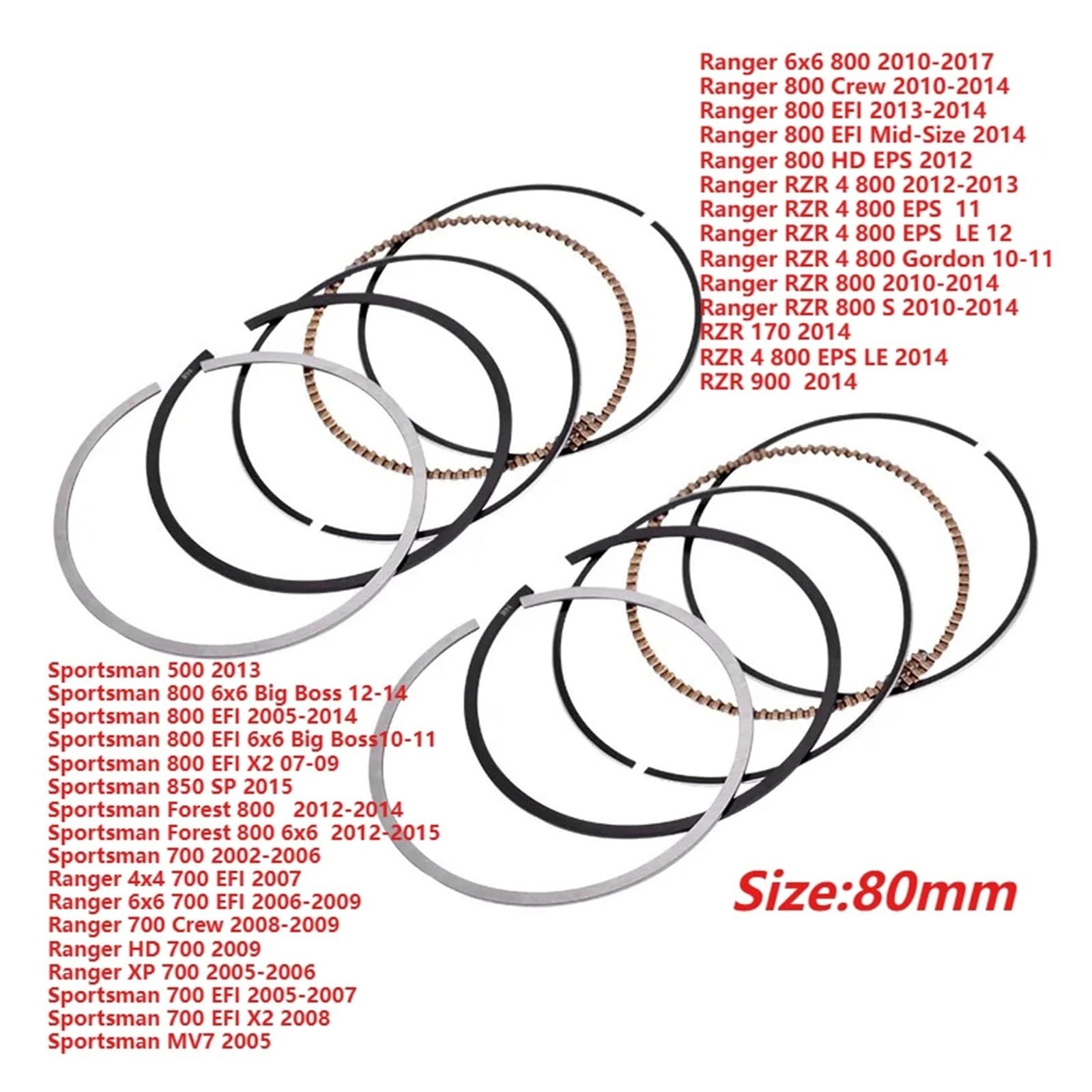 1/2 zestaw 80 mm zestaw pierścieni tłokowych motocyklowych do R-GER 6x6 800 2010-2017 RZR 800 170 900 SPO-MAN 500 800 700 R-GER 700 (1 szt.)