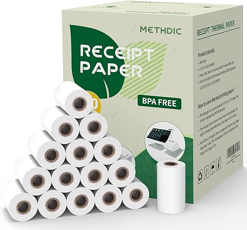 Methdic Papel térmico de recibo 2 14 "x 50 'Papel de impresora blanco 50 rollos perfecto para POS Square Register máquina de tarjetas de crédito
