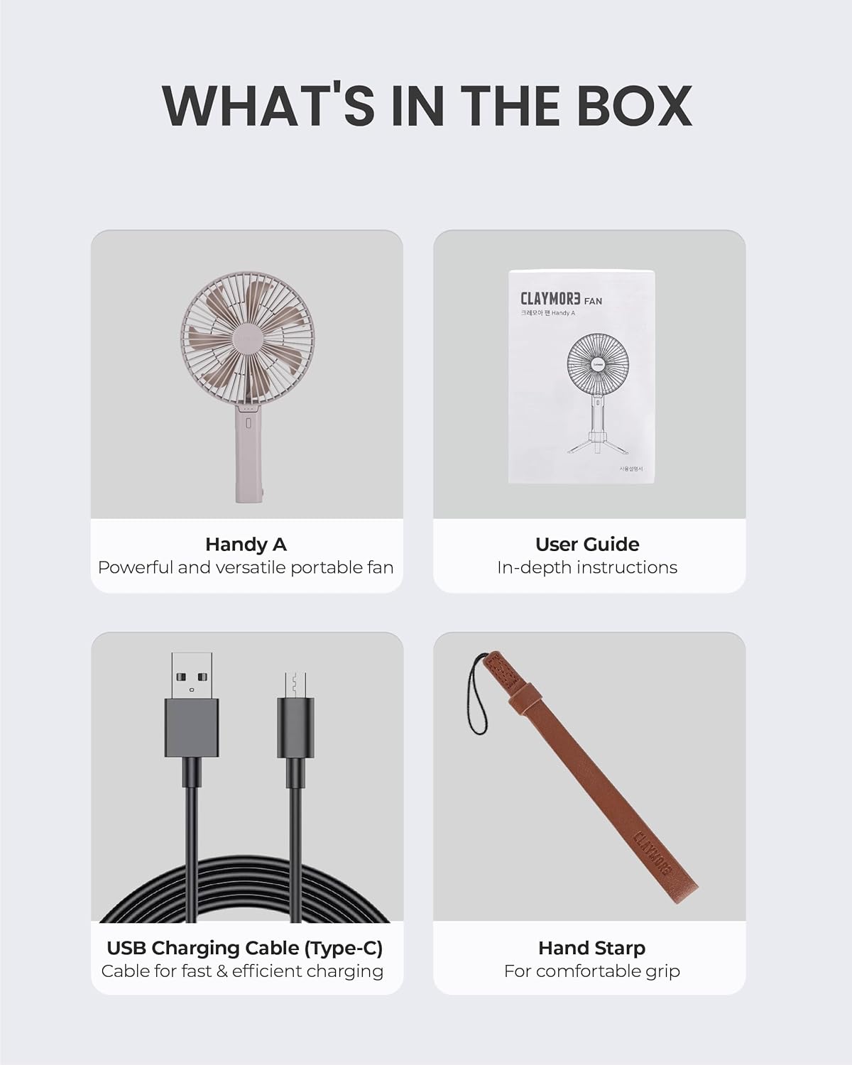 Claymore Handy A (Gray) Portable Handheld Fan – BLDC Motor Foldable, 4,900mAh Rechargeable, USB-C Charging, 3 Speed Settings Function Personal Fan for Travel, Outdoor & Indoor Use. - Image 6