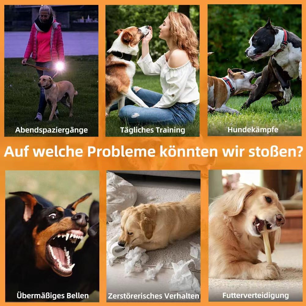 Ruhemeister Hund, 2026 Neu Ultraschall Hundevertreiber mit LED-Taschenlampe, Hand Held Anti Dog Bark Device Das mit Einem Einzigen Tastendruck die Aufmerksamkeit Ihres Hundes Erregt für Drinnen und Dr