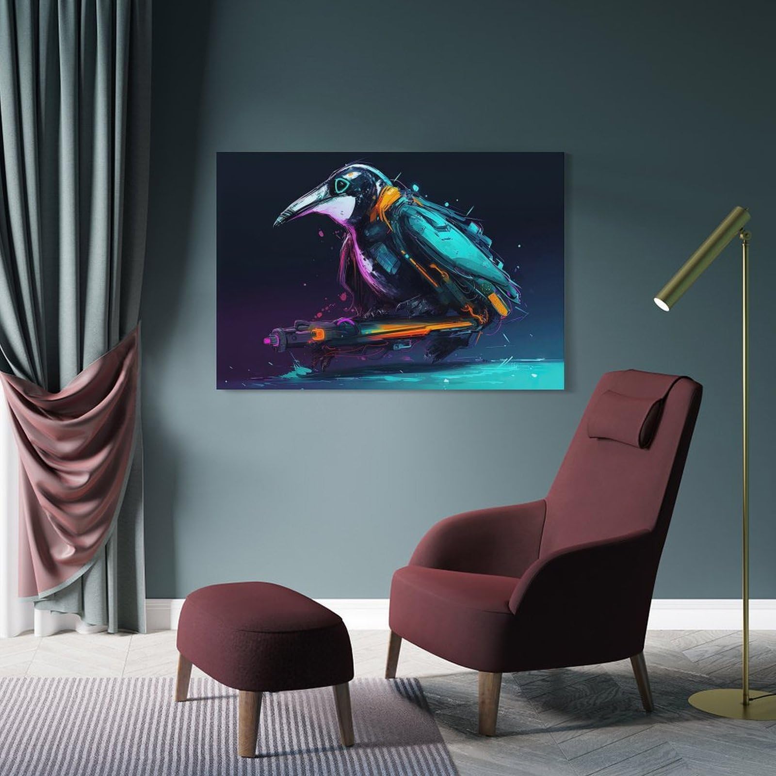 Junmoney Frame-Style-9-1 Glide Of Tomorrow Penguin Canvas Wall Decor, 20X30inch(50X75cm), For Flats, Guest Rooms Or Compact Rooms, Decorative Canvas Decor For Home Updates