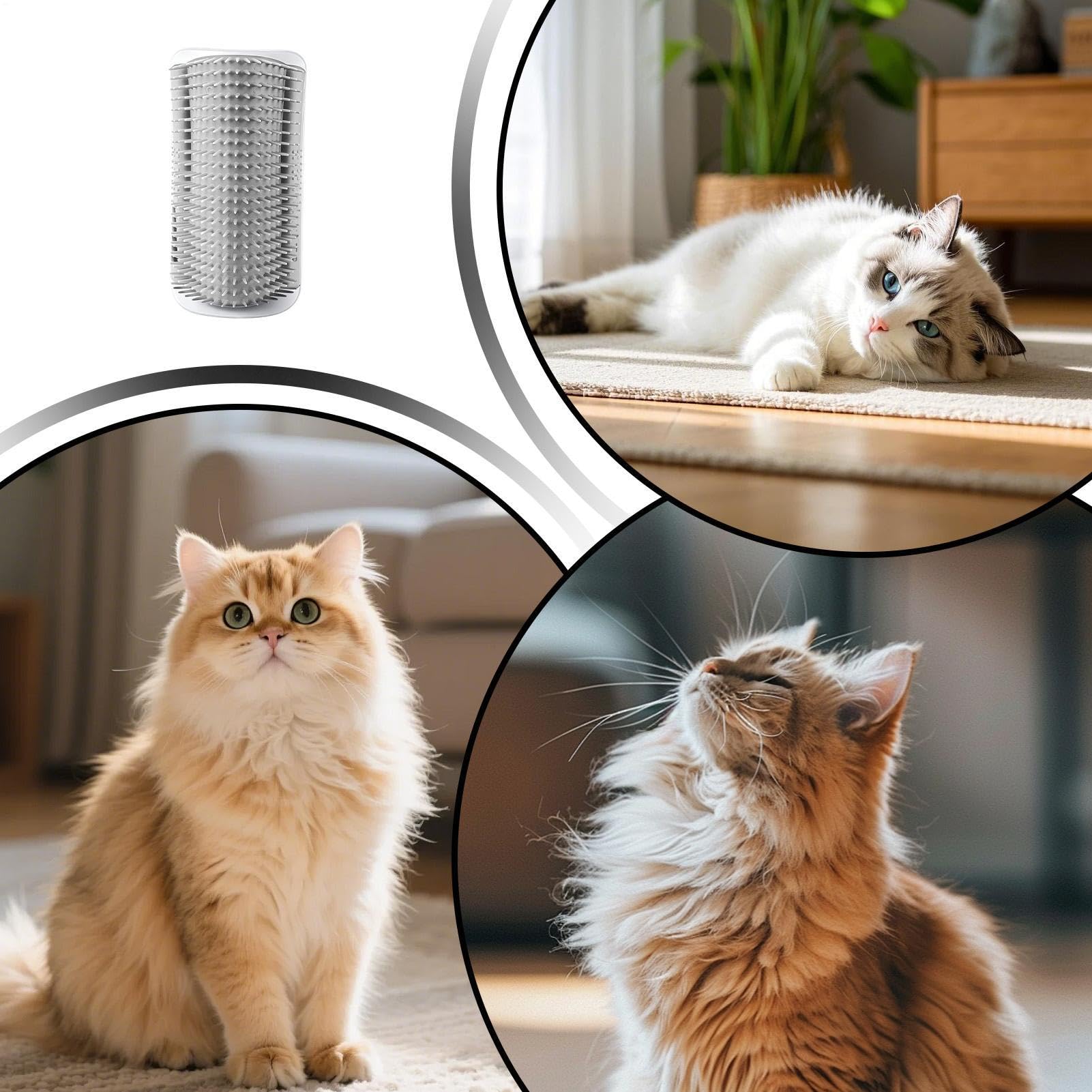 Brosse de toilettage automatique pour chat, ensemble mural d'angle, système de peigne de massage pour chats d'intérieur avec design anti-stress, griffage et nettoyage, outil léger pour animaux de