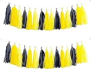 Black and Yellow Tassel Garland,Tissue Tassel Banner for Party Decorations,Pack of 15