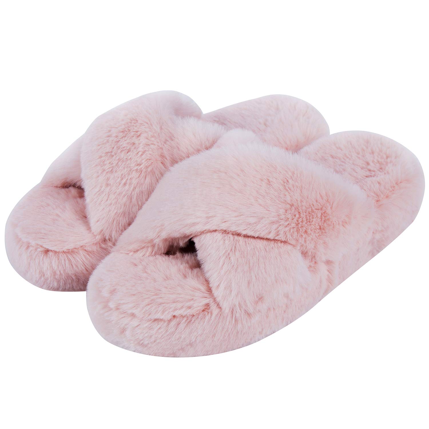 DL Fluffy Womens House Slippers Cross Band Open Toe, Soft Plush Fleece Bedroom Slippers Women Memory Foam, Comfy Fuzzy Slip On Non-Slip Womens Slippers Indoor Leopard Size