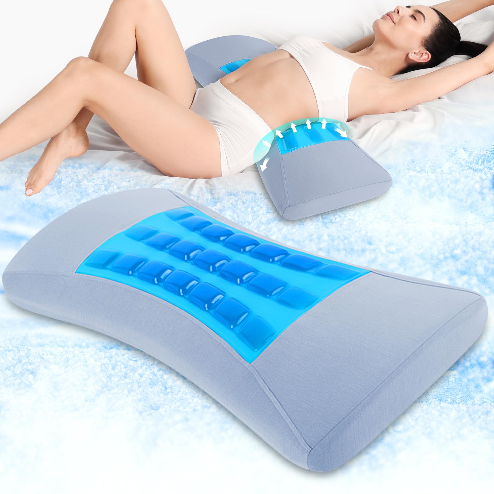 Vamorry Gel Lumbar Support Pillow for Bed Relief Lower Back Pain - Cooling Memory Foam Back Pillow for Sleeping - Waist Sleep Cushion for Side&Back Sleepers - Wedge Bolster Pillow [US. Patent Design]