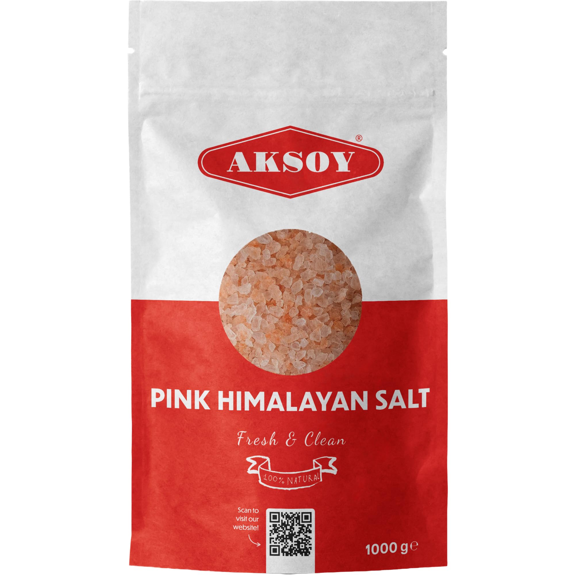Aksoy Pink Himalayan Salt 1KG, Coarse Premium Quality, GMO Free, Supreme Quality Chemical Free, Vegan, Coarse All-Natural Salt, Triple-Washed in Spring Water