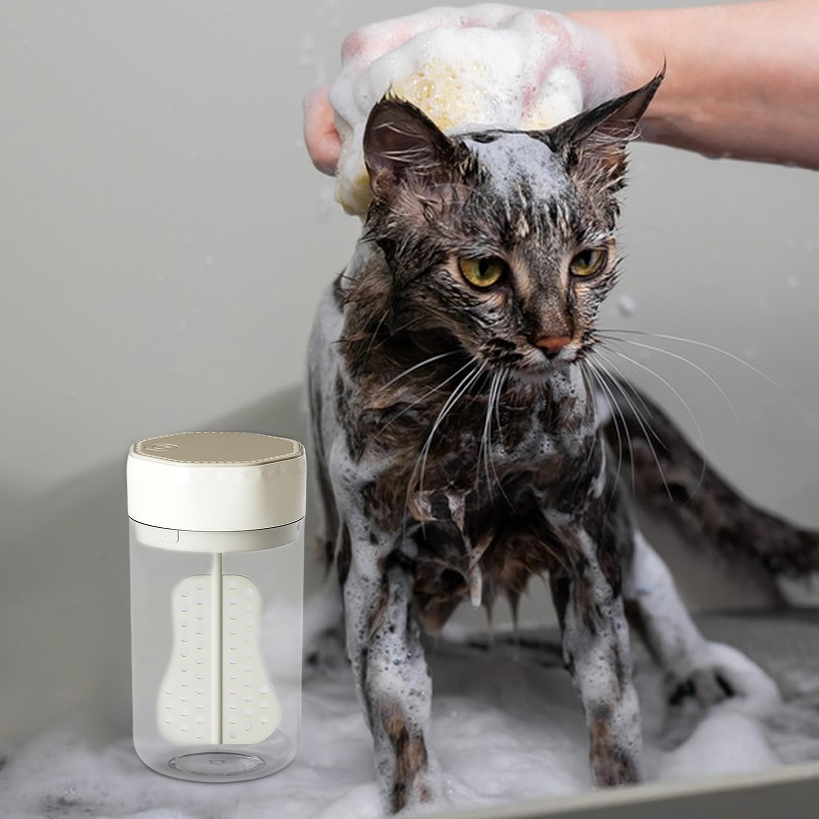 Dispenser elettrico di schiuma per animali domestici Doccia Sapone Maker 400 ml Macchina a bolle ricaricabile Miscelatore per shampoo a basso rumore per cane gatto Bagno Cucina Lavello Pulizia