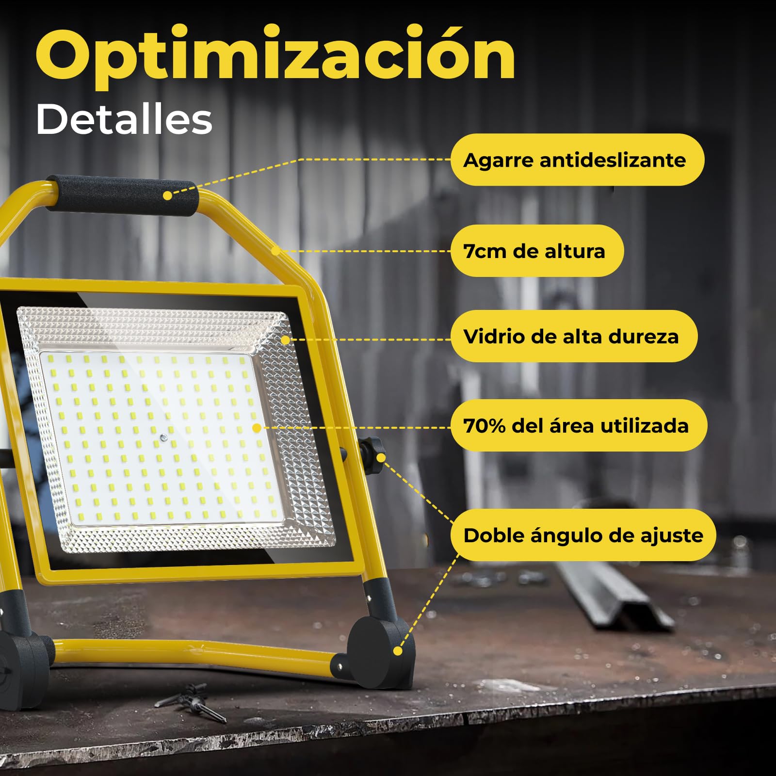 LED Foco de Construcción con 16500 Lumen, Cable 16FT, 6500k, Impermeable, Soporte Ajustable Ideal para Talleres Interiores y Exteriores, Garajes y obras de Construcción (150W)