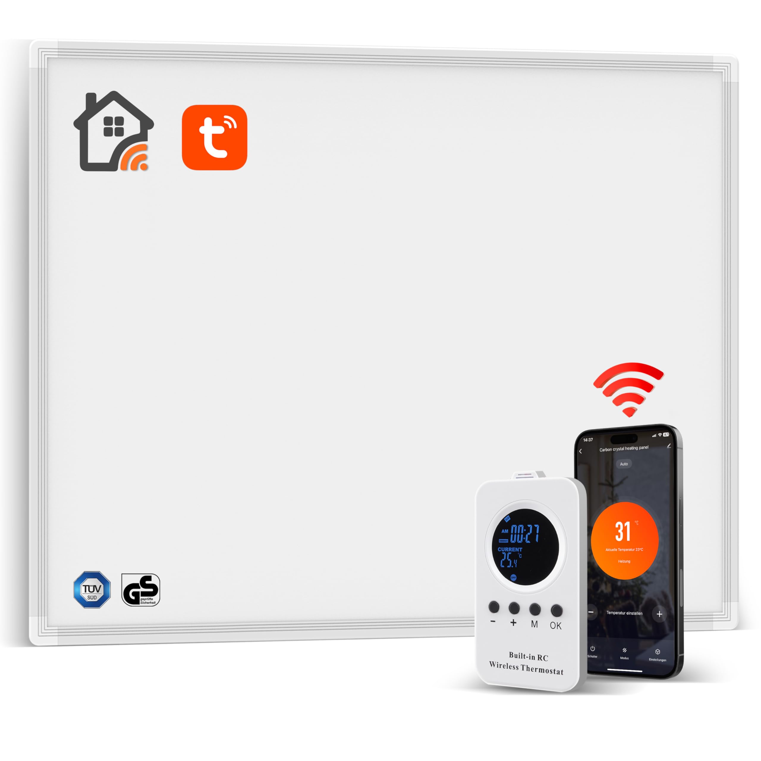 Behaglich Infrarotheizung 800 Watt, Infrarotheizung Wandmontage mit bis zu 120 °C für 10–18 m², Smart-Elektroheizung mit Thermostat & WiFi, Überhitzungsschutz, TÜV-geprüft, 10 Jahre Garantie