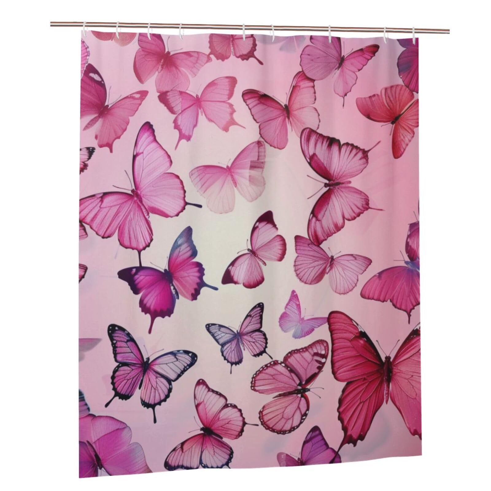 BWWHCCTI Butterflie Printed Shower Curtain With 12 Plastic Hooks Opaque Quick Drying Waterproof Shower Curtains Sets For Bathroom 152x183 Cm