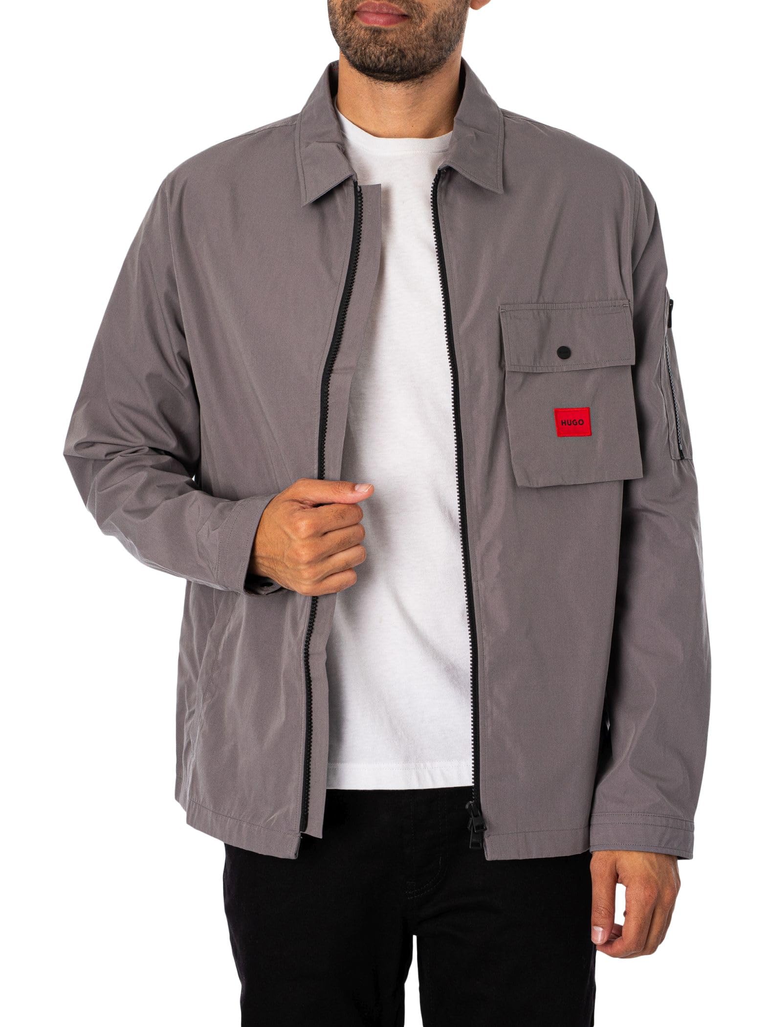 Hugo Mens Cotton Mix Canvas Zip Up Overshirt