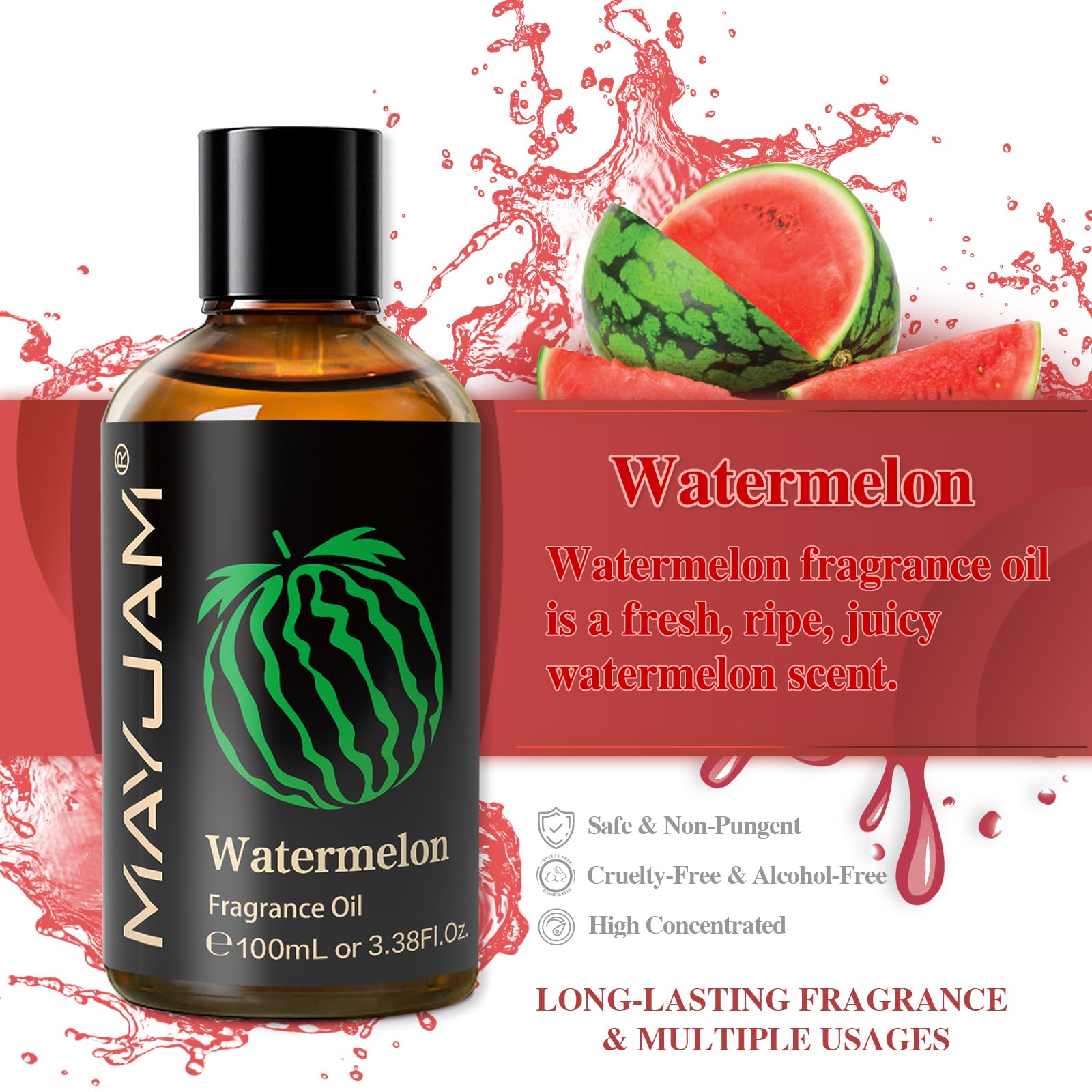 MAYJAM Olio Essenziale di Anguria 100ml, Olio Di Fragranza Premium Per Diffusori di Olio Essenziali, Aromaterapia, Casa, Bruciatore Di Olio