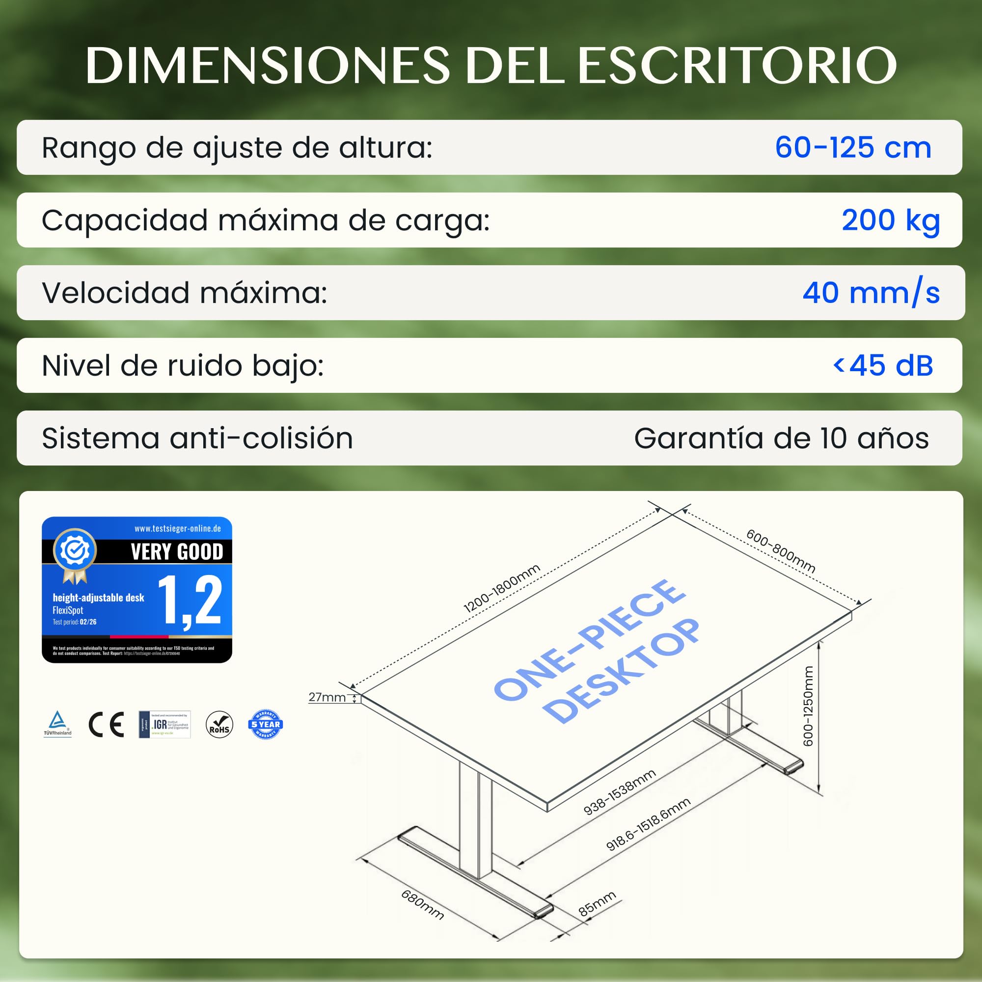 FLEXISPOT Escritorio Elevable 180x80cm Mesa Eléctrico Tablero Roble