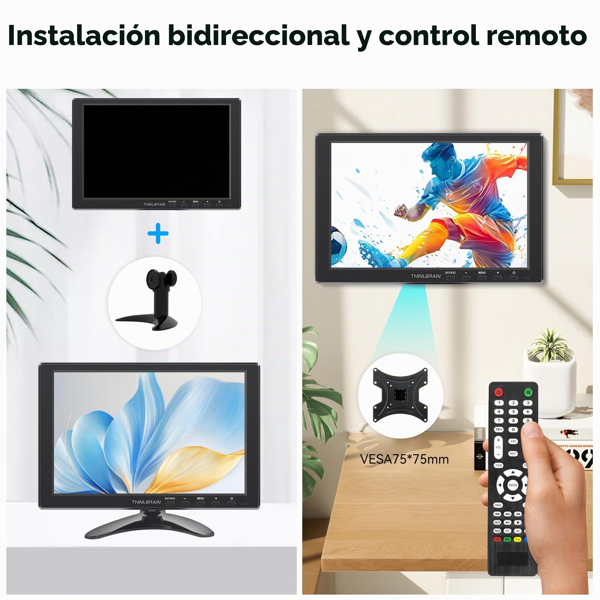 10,1 Pulgadas Monitor 1280 x 800 IPS 16:10 Pantalla LED Pequeña Monitor con HDMI/VGA/BNC/AV/Terminal/VESA/Compatible con PC PS3 PS4 Raspberry Pi Windows 7/8/10 CCTV Cámara