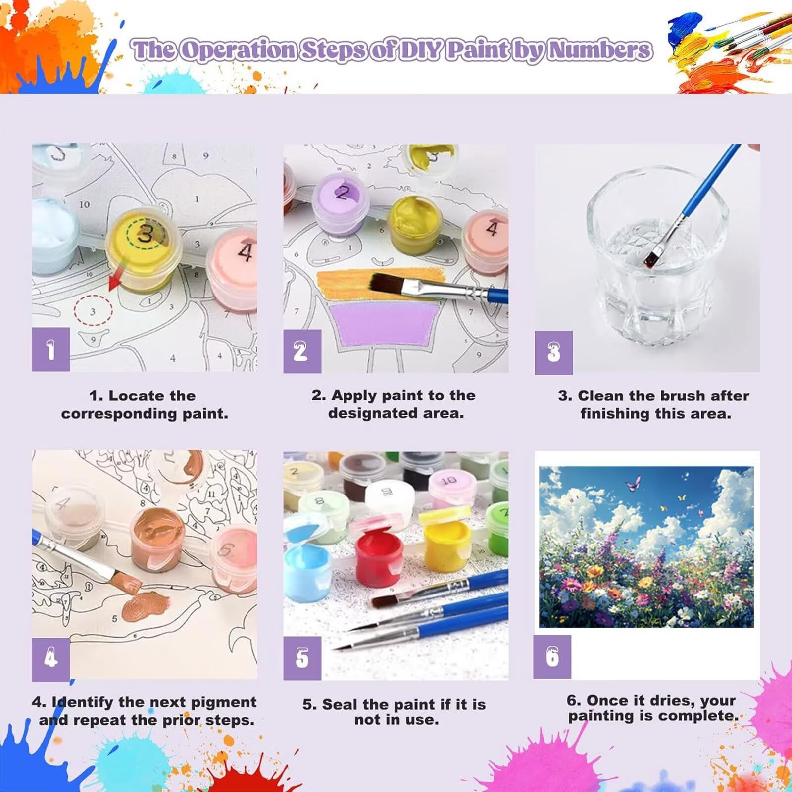 Peinture Numero Adulte Fleur Coloriage par Numero Adulte Papillon DIY Paint by Numbers, avec Pinceaux Peinture Loisir Creatif Enfant Numéro D'art Cadeau Femme, Pour Decoration Maison 60x80cm H - 935