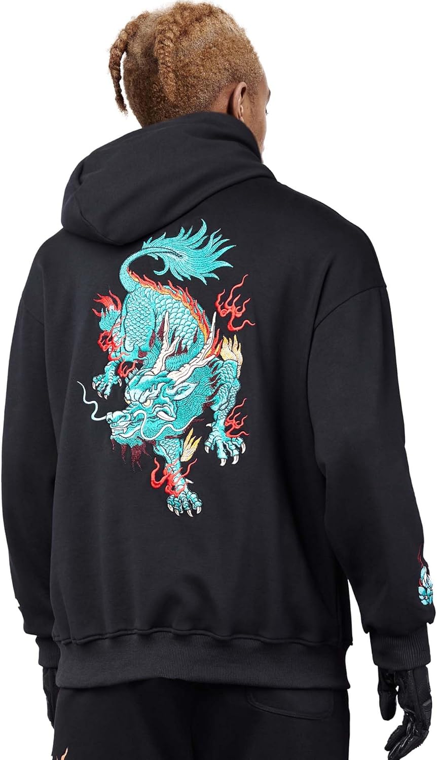 Niepce Inc Streetwear Men's Dragon Embroidered Heavyweight Graphic Hoodies - Image 2