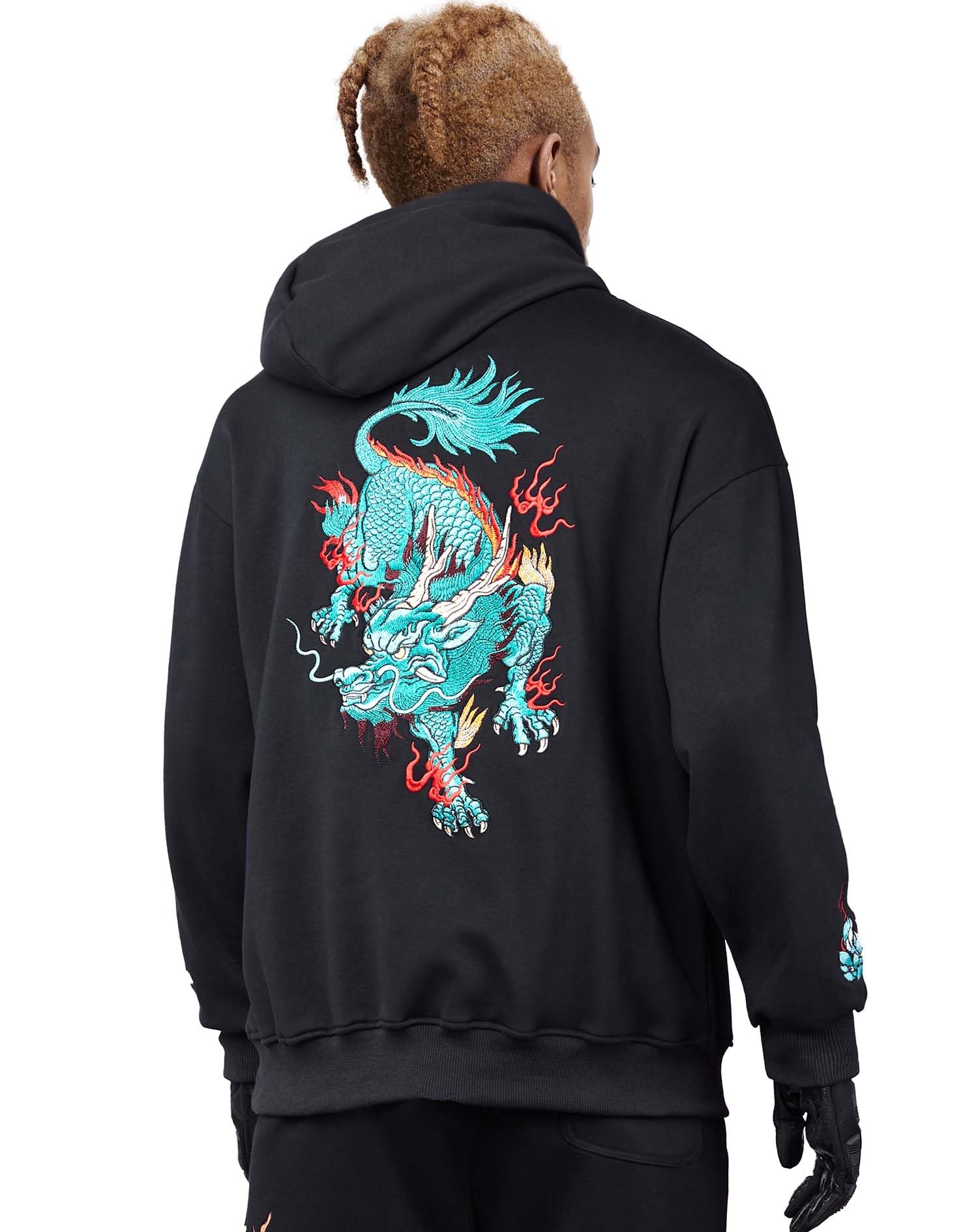 Niepce Inc Streetwear Men's Dragon Embroidered Heavyweight Graphic Hoodies Sudadera con Capucha Hombre (Pack de 1)