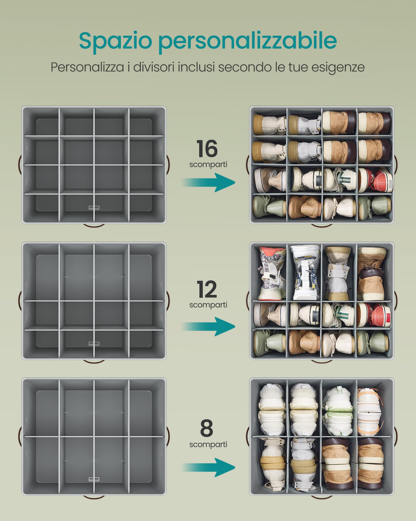 Organizer Scarpe per 16 Paia, Scatola Contenitore con Coperchio, Regolabile, per Armadio, Grigio Tortora | Leroy Merlin