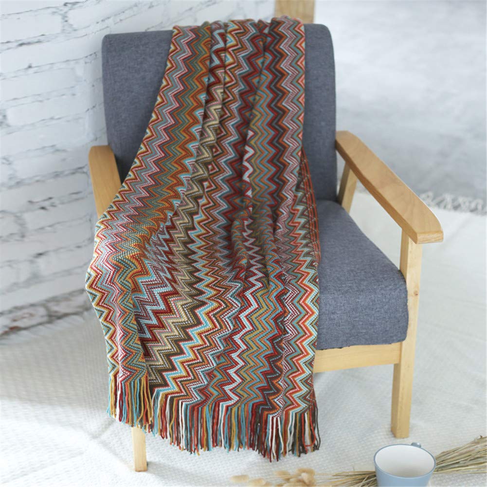 YFFS Sofa Blanket, Chenille Jacquard Tassel Throw Blanket, Hand Knitted Blanket, Bohemian Pattern Blanket, Colorful Pattern, Suitable for Lunch Break, Sofa (B,130 * 170cm)